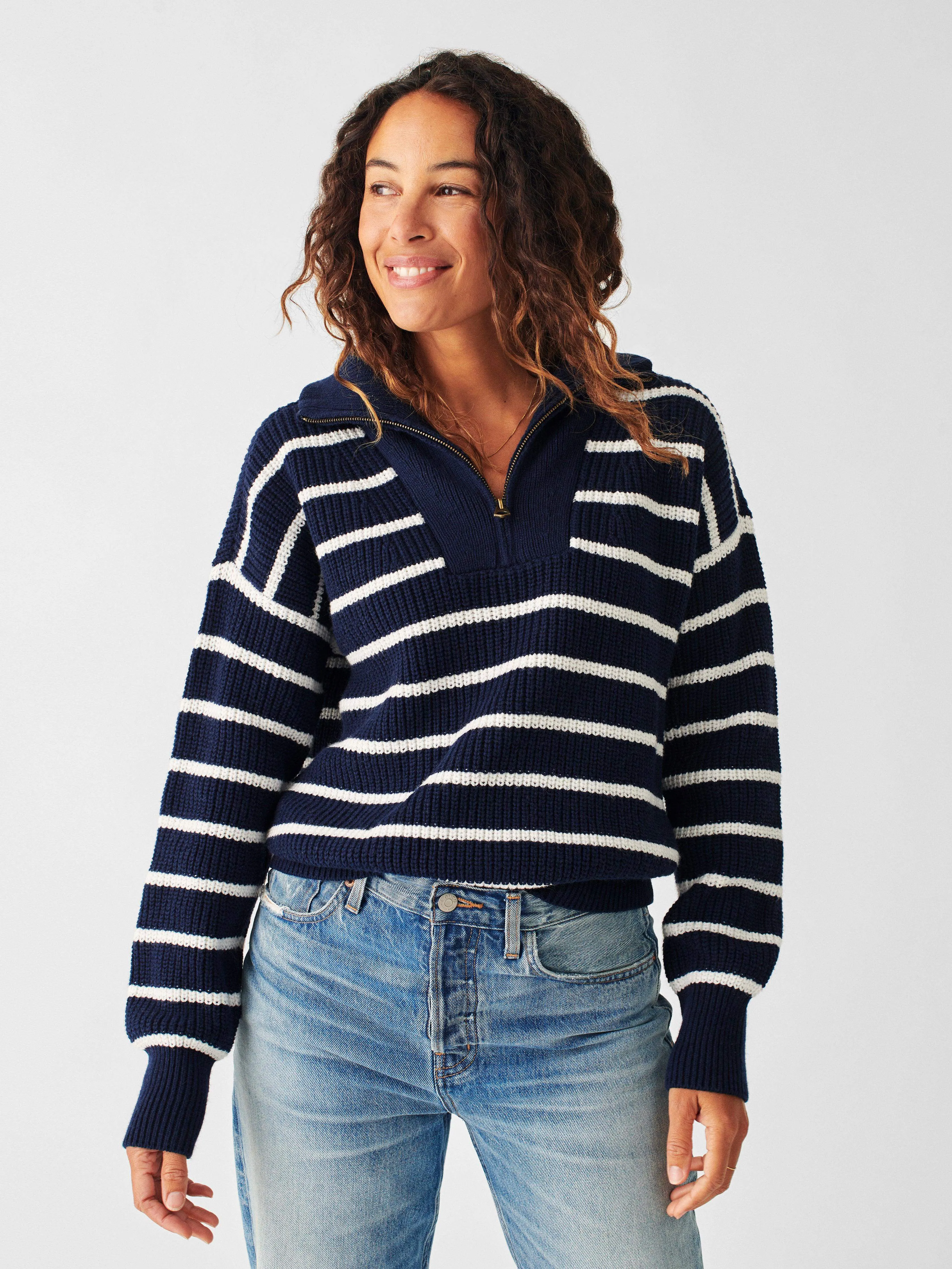Mariner Sweater - Navy Multi sold by Faherty