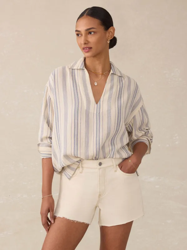 Dune Cotton Gauze Sail Away Top - Aqua Sea Stripe sold by Faherty