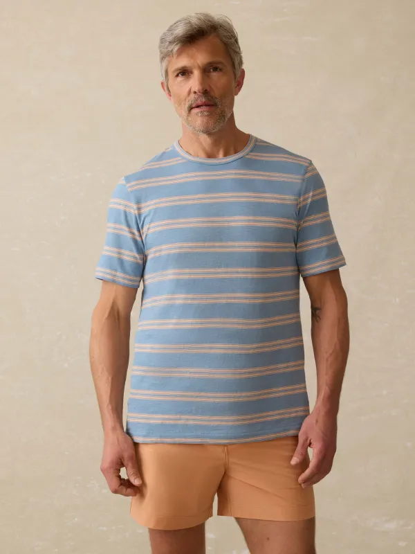 Sunwashed Tee - Coast Coral Stripe sold by Faherty
