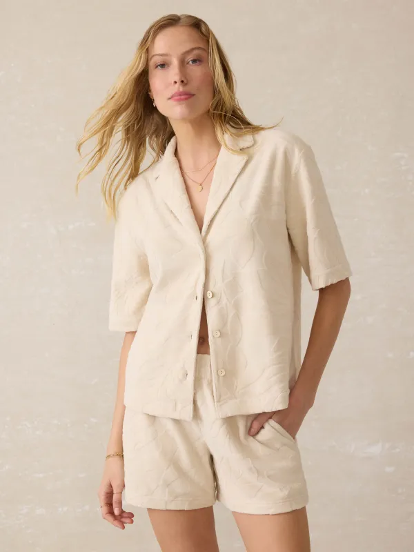 Cabana Towel Terry Camp Shirt - Marble Poolside Foliage sold by Faherty