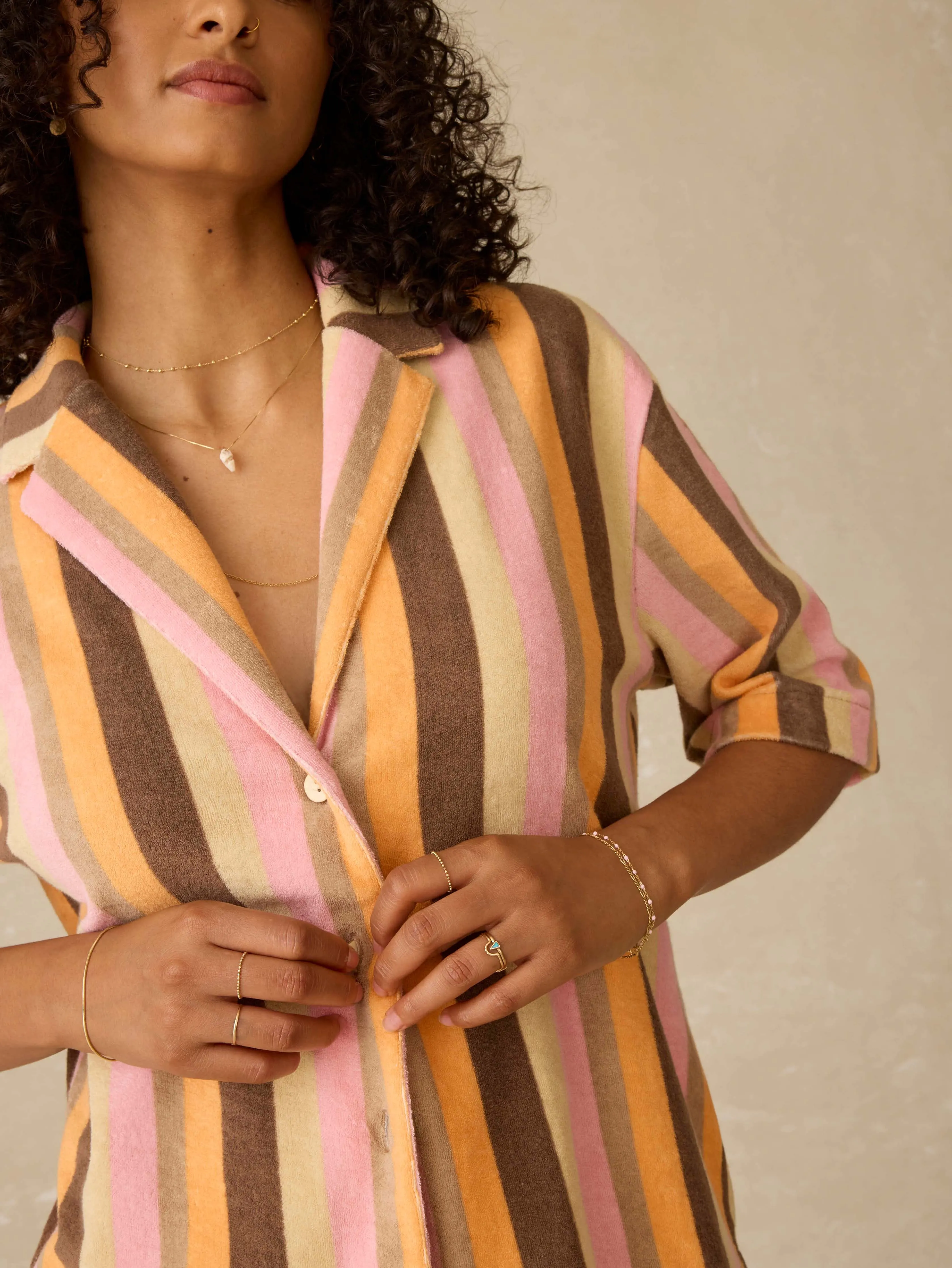 Cabana Towel Terry Camp Shirt - Sun Kissed Stripe sold by Faherty product image thumbnail 2