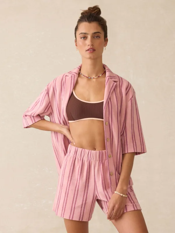 Cabana Towel Terry Camp Shirt - Orchid Lines sold by Faherty