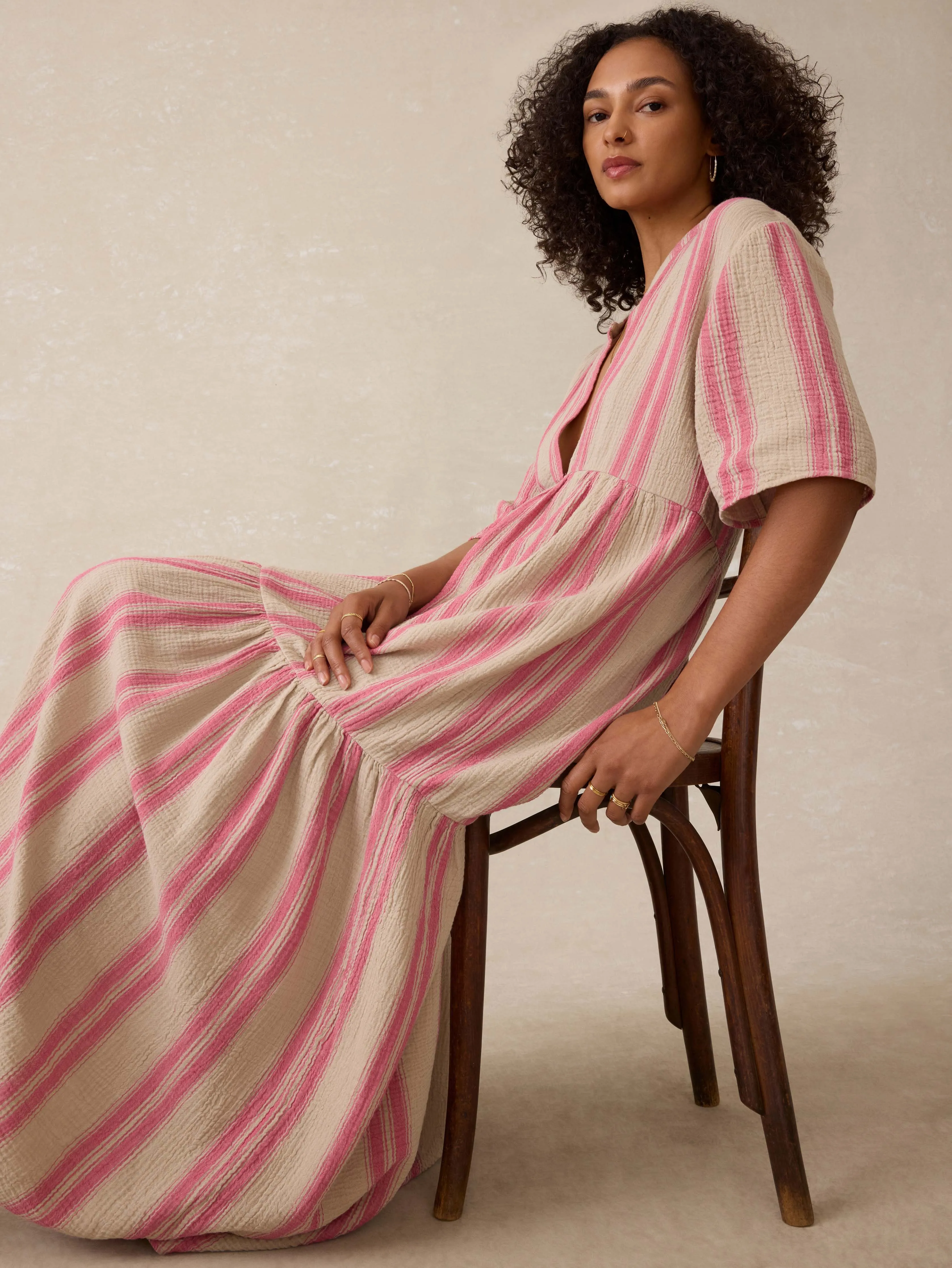 Dune Cotton Gauze Wesley Dress - Cocoa Reef Stripe sold by Faherty