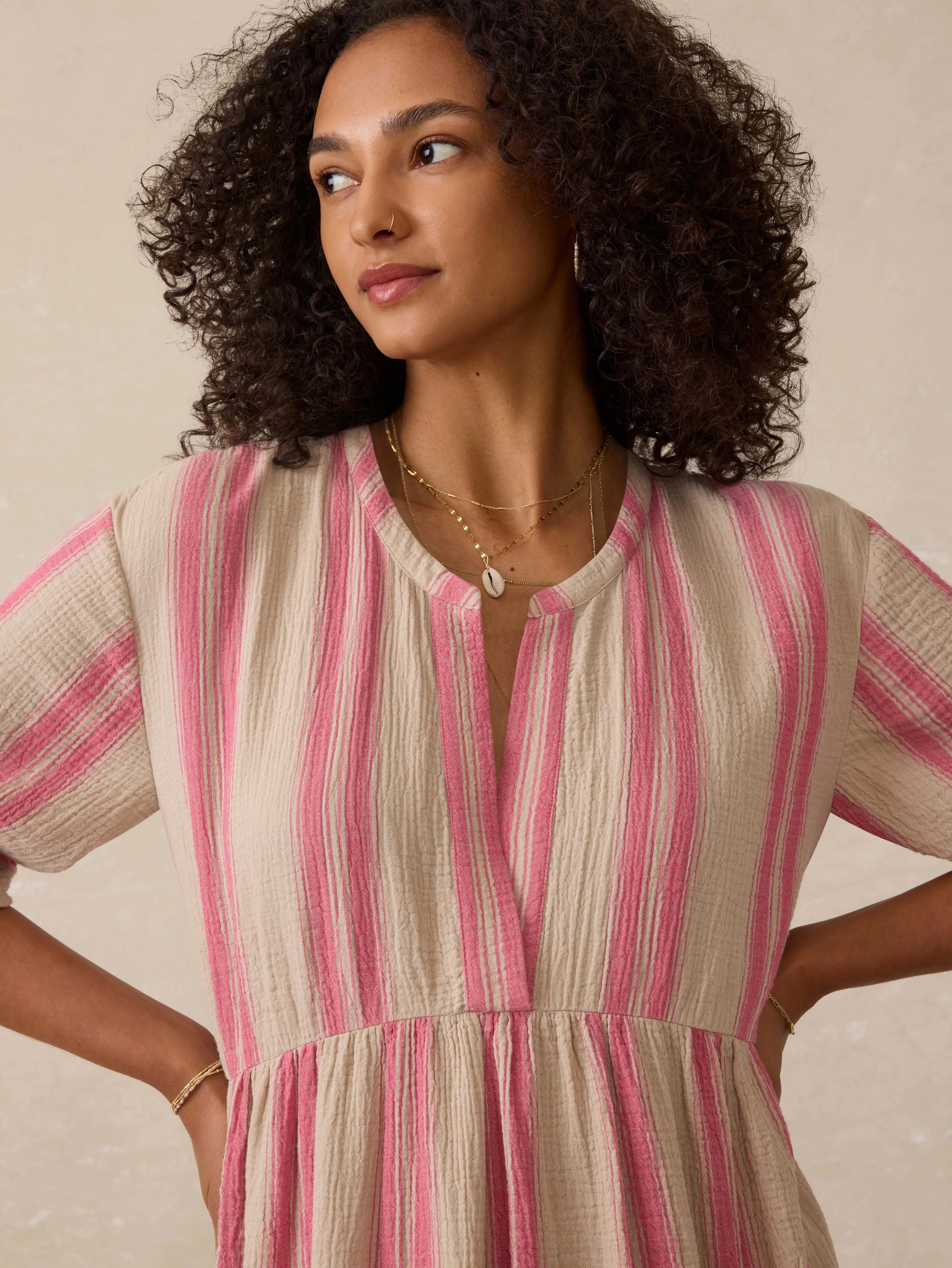 Dune Cotton Gauze Wesley Dress - Cocoa Reef Stripe sold by Faherty product image thumbnail 2