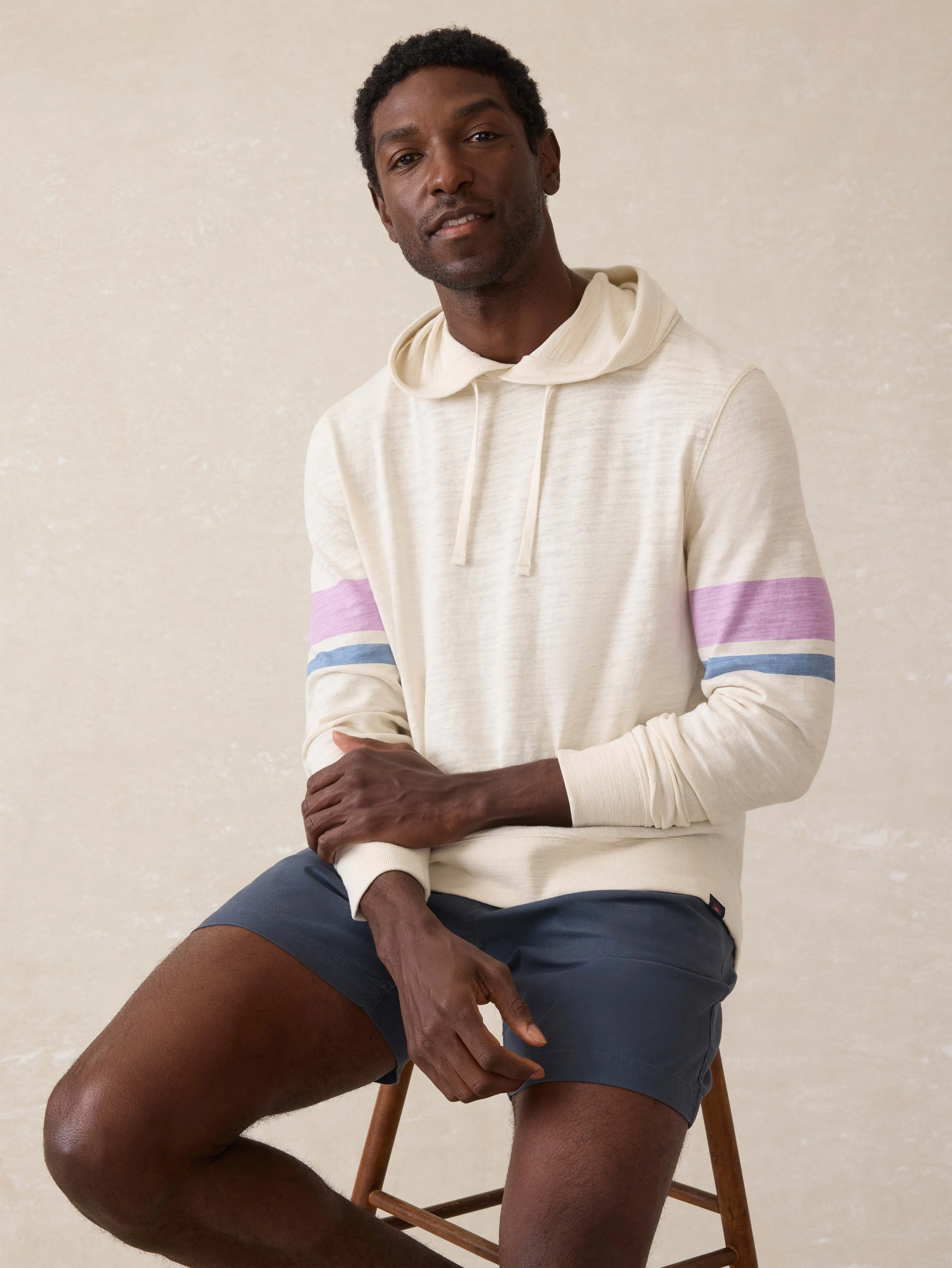 Sunwashed Midweight Organic Hoodie - Cream Dume Stripe sold by Faherty
