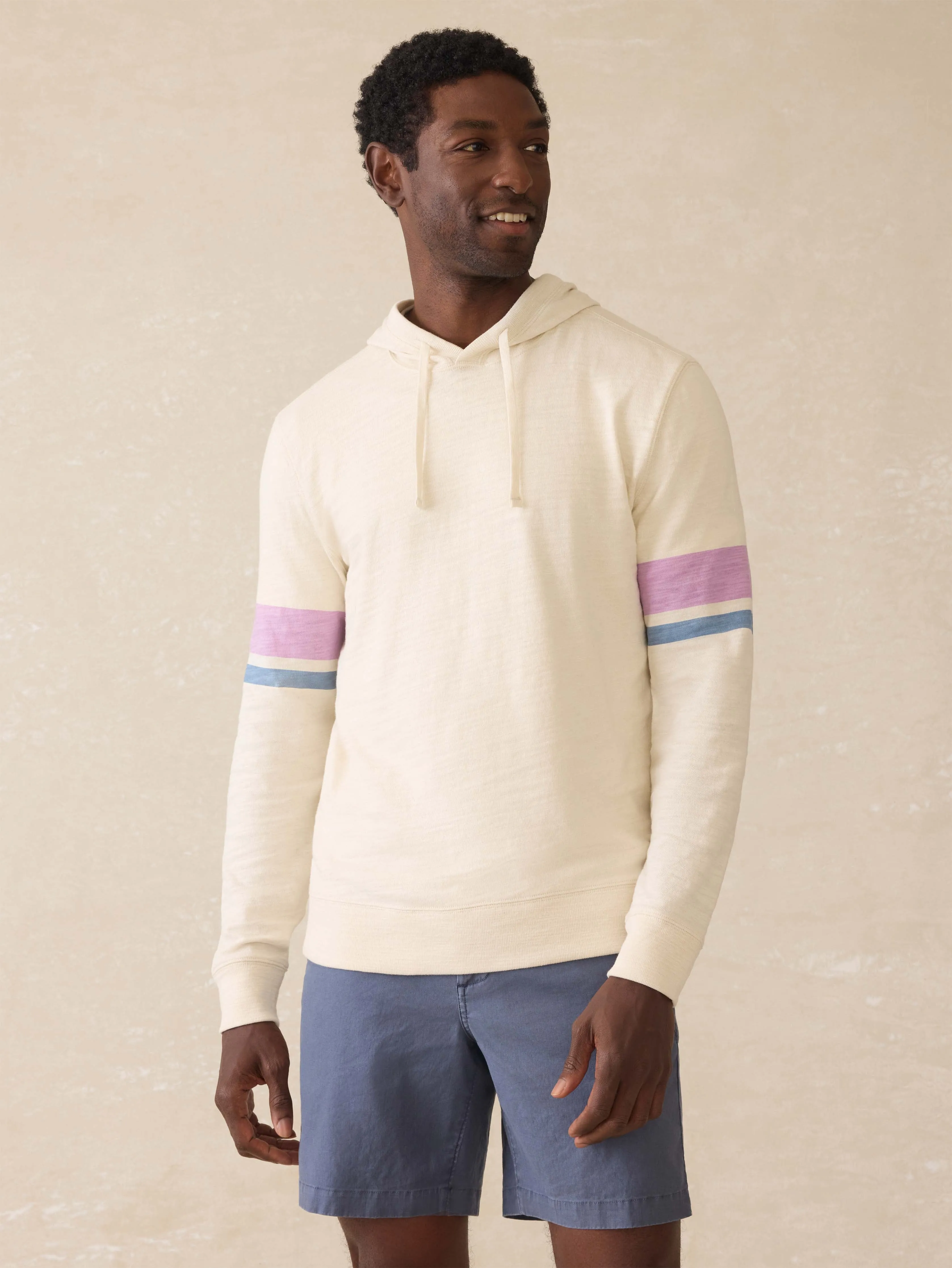 Sunwashed Midweight Organic Hoodie - Cream Dume Stripe sold by Faherty product image thumbnail 2