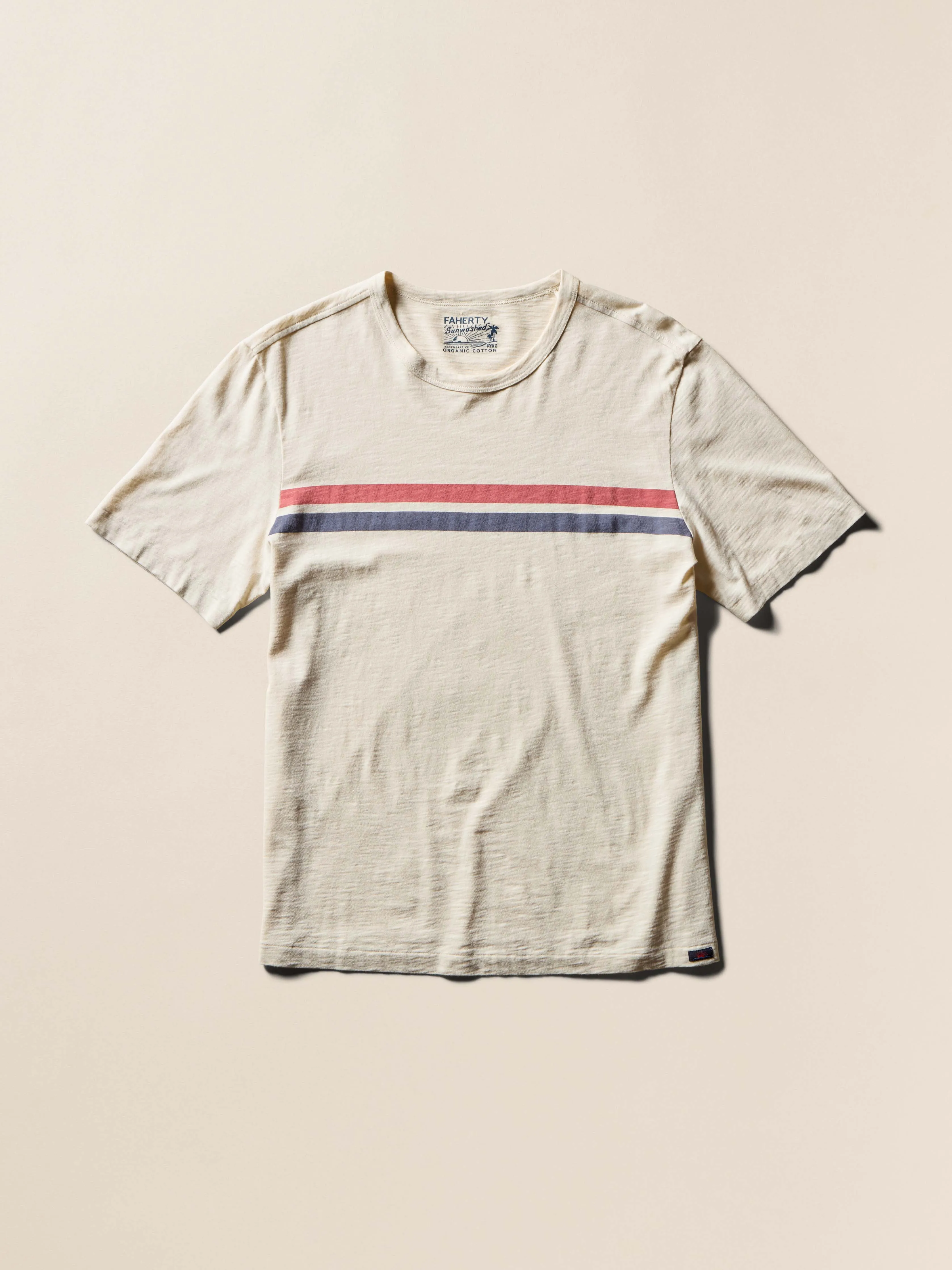 Sunwashed Tee - Whitecap Surf Stripe sold by Faherty
