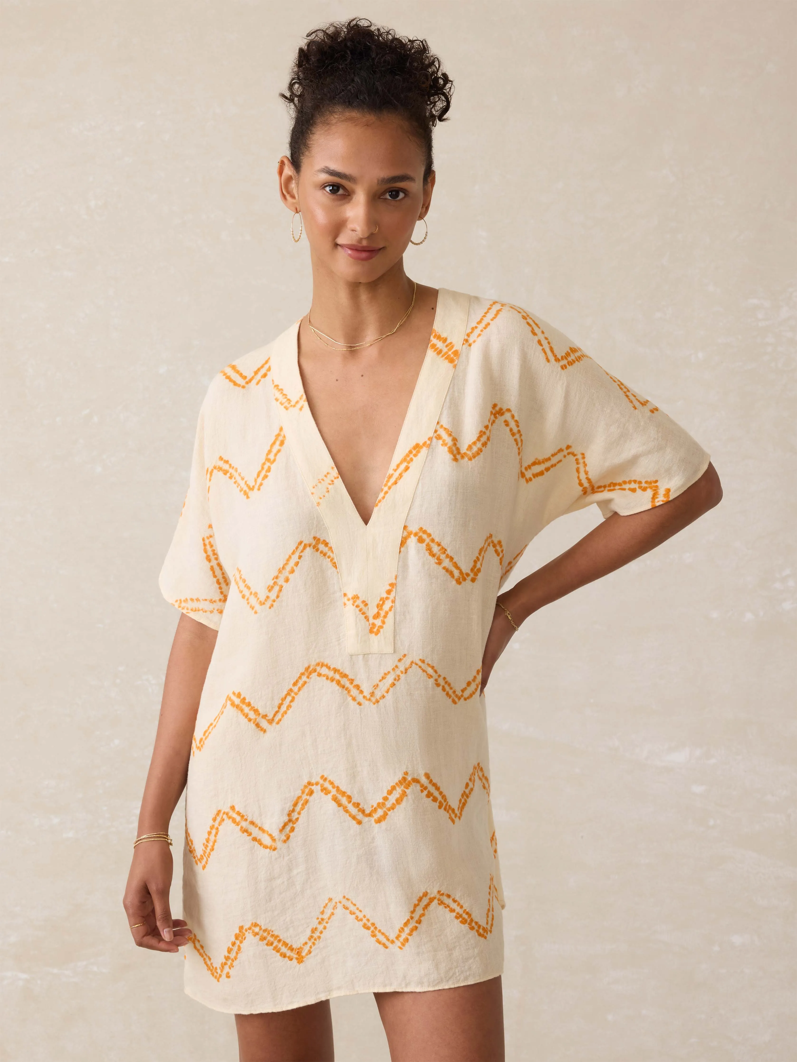Cora Linen Coverup - Chevron Shibori sold by Faherty