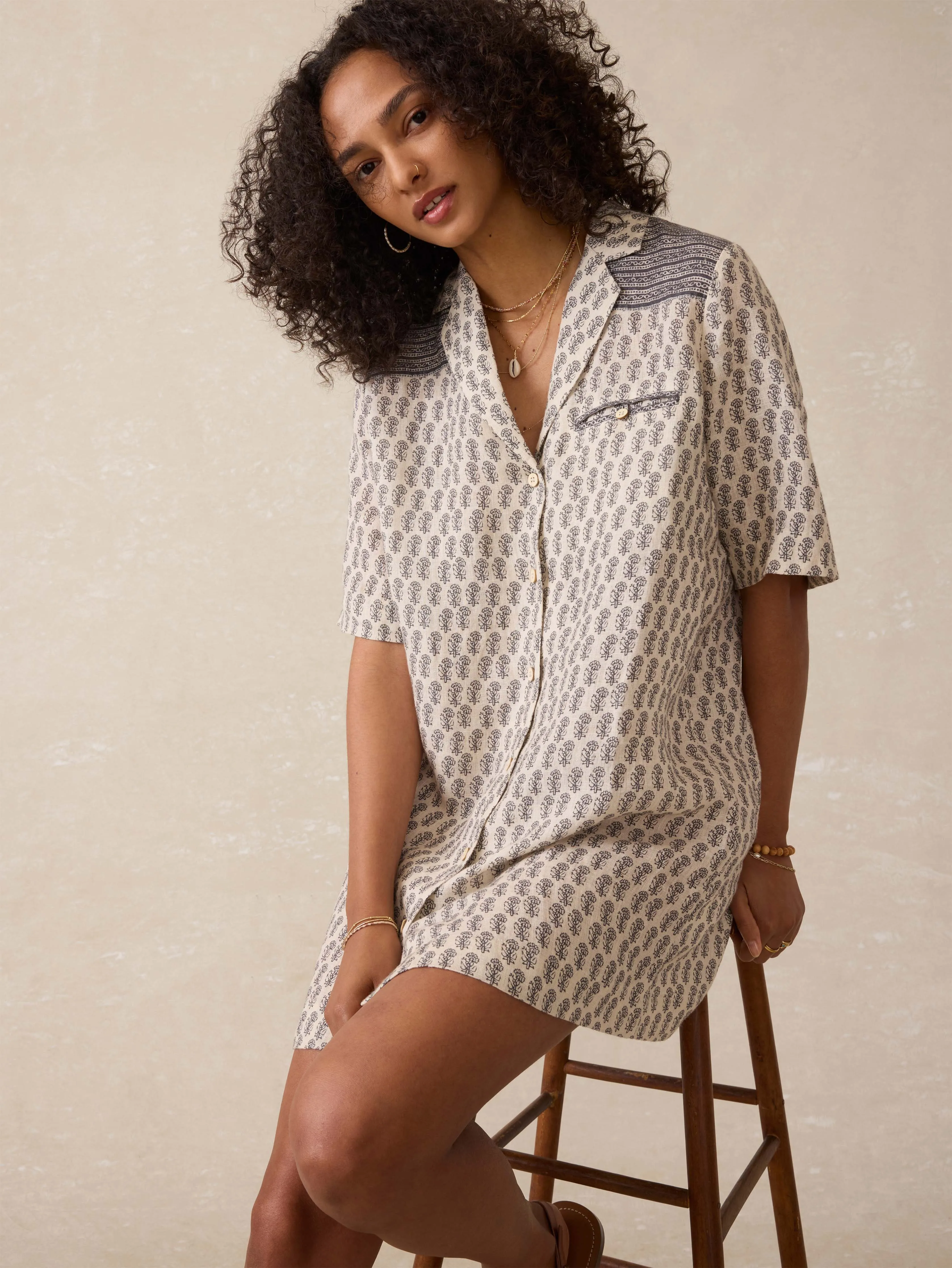 Paradise Point Linen Dress - Summer Pearl Blossom sold by Faherty