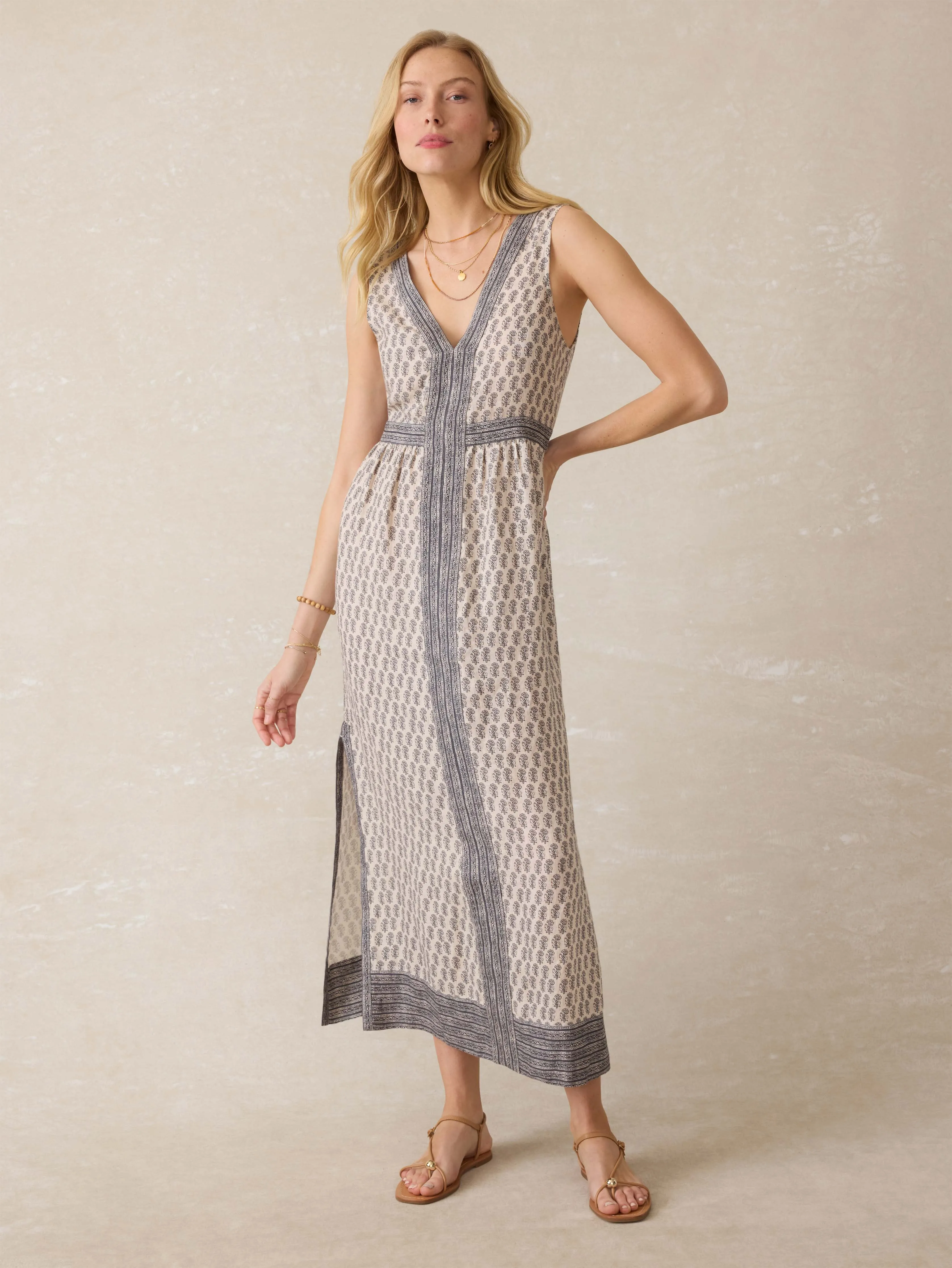 Macey Linen Maxi Dress - Summer Pearl Blossom sold by Faherty product image thumbnail 5