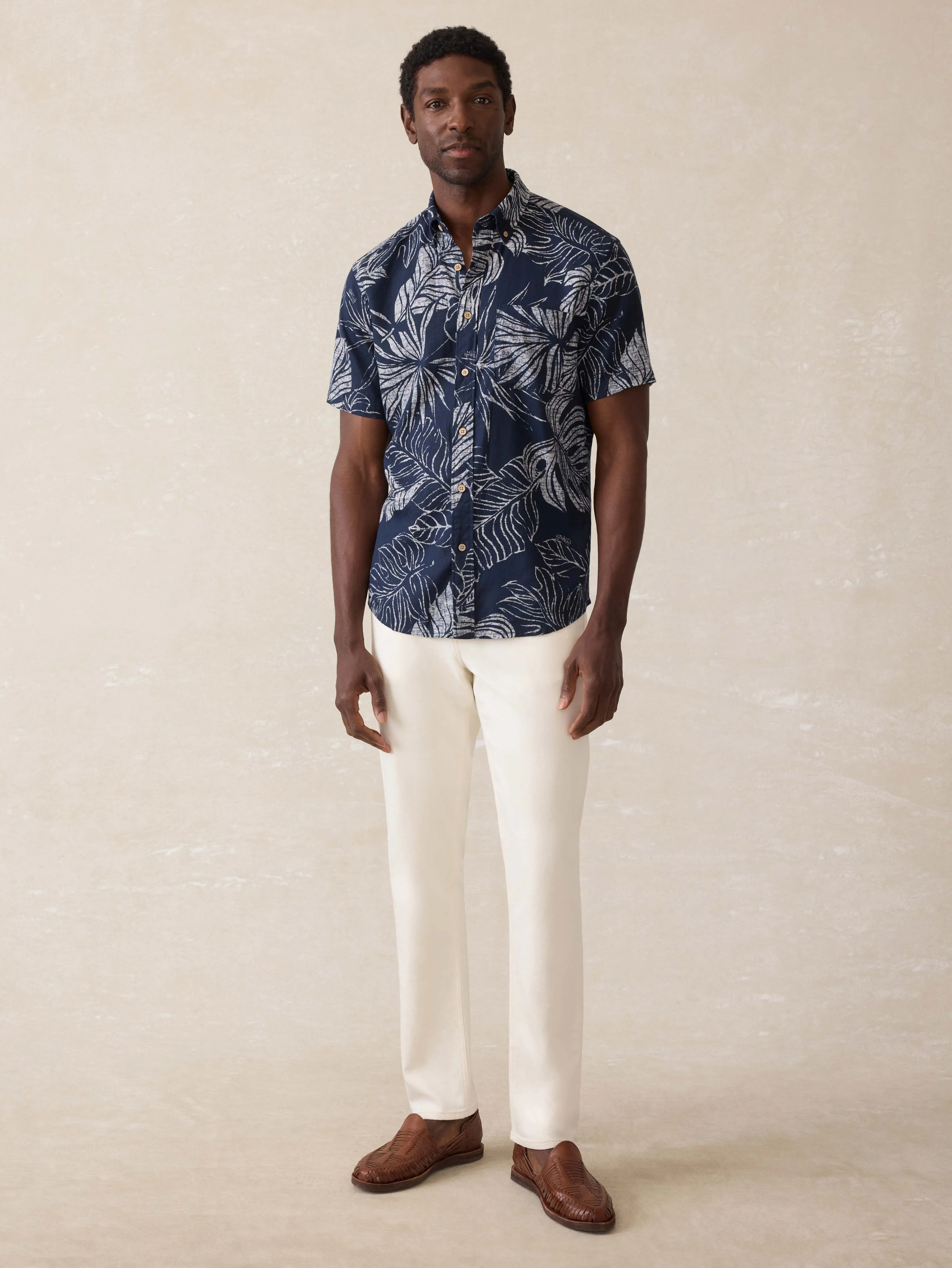 Short-Sleeve Breeze Shirt - Navy Perro Tropical sold by Faherty product image thumbnail 4