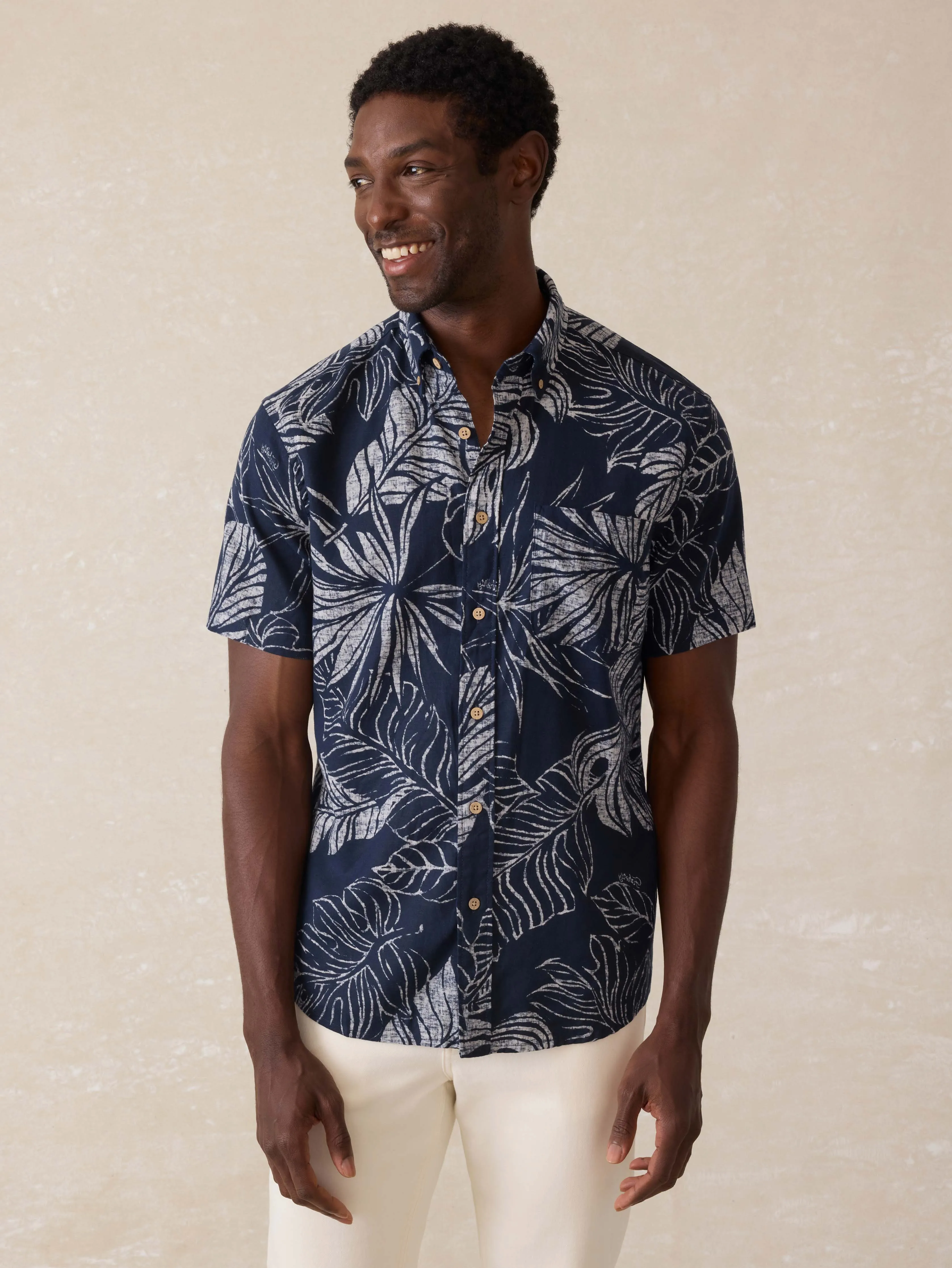 Short-Sleeve Breeze Shirt - Navy Perro Tropical sold by Faherty