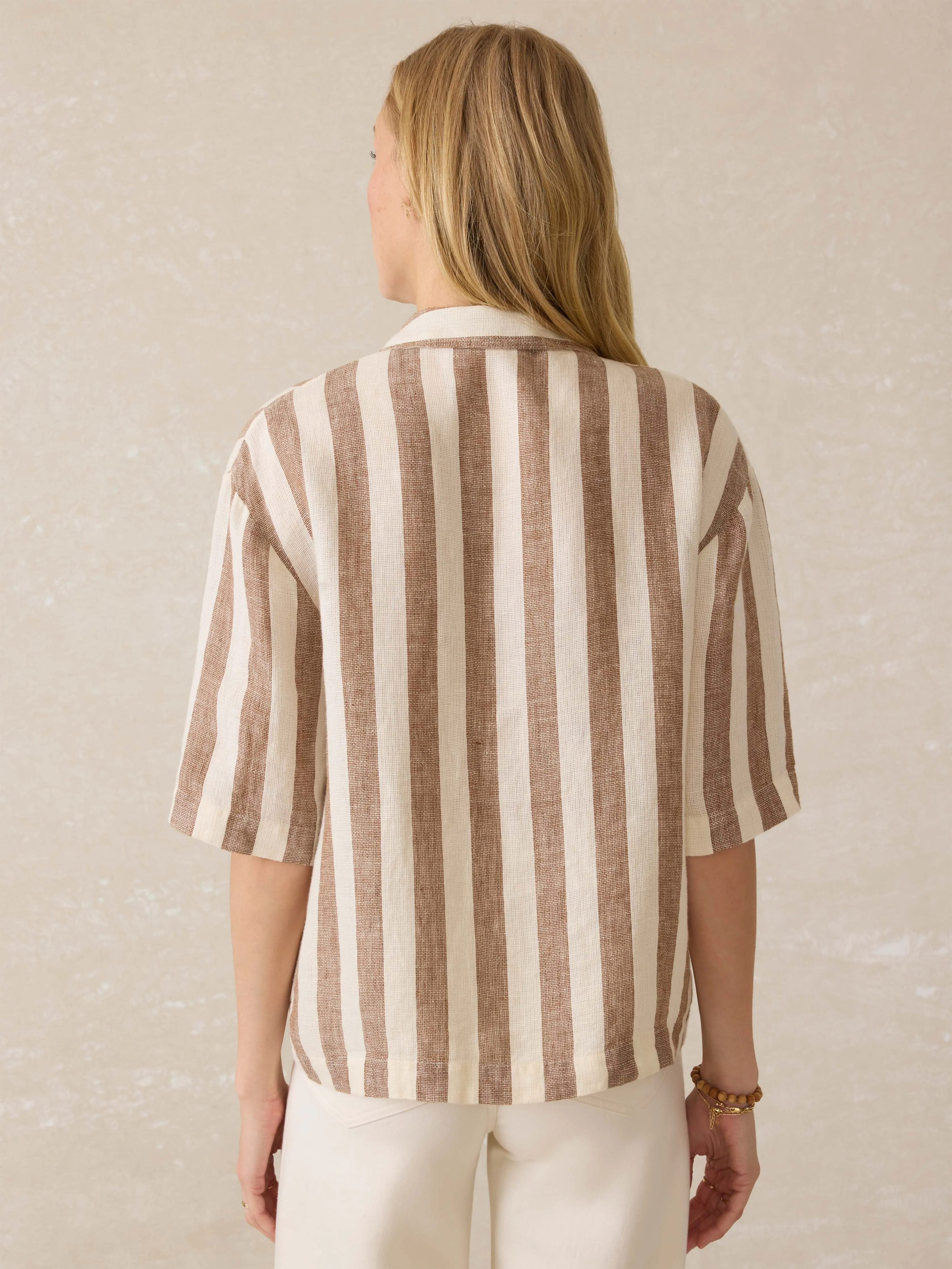 Palma Linen Camp Shirt - Cocoa Beach Stripe sold by Faherty product image thumbnail 4