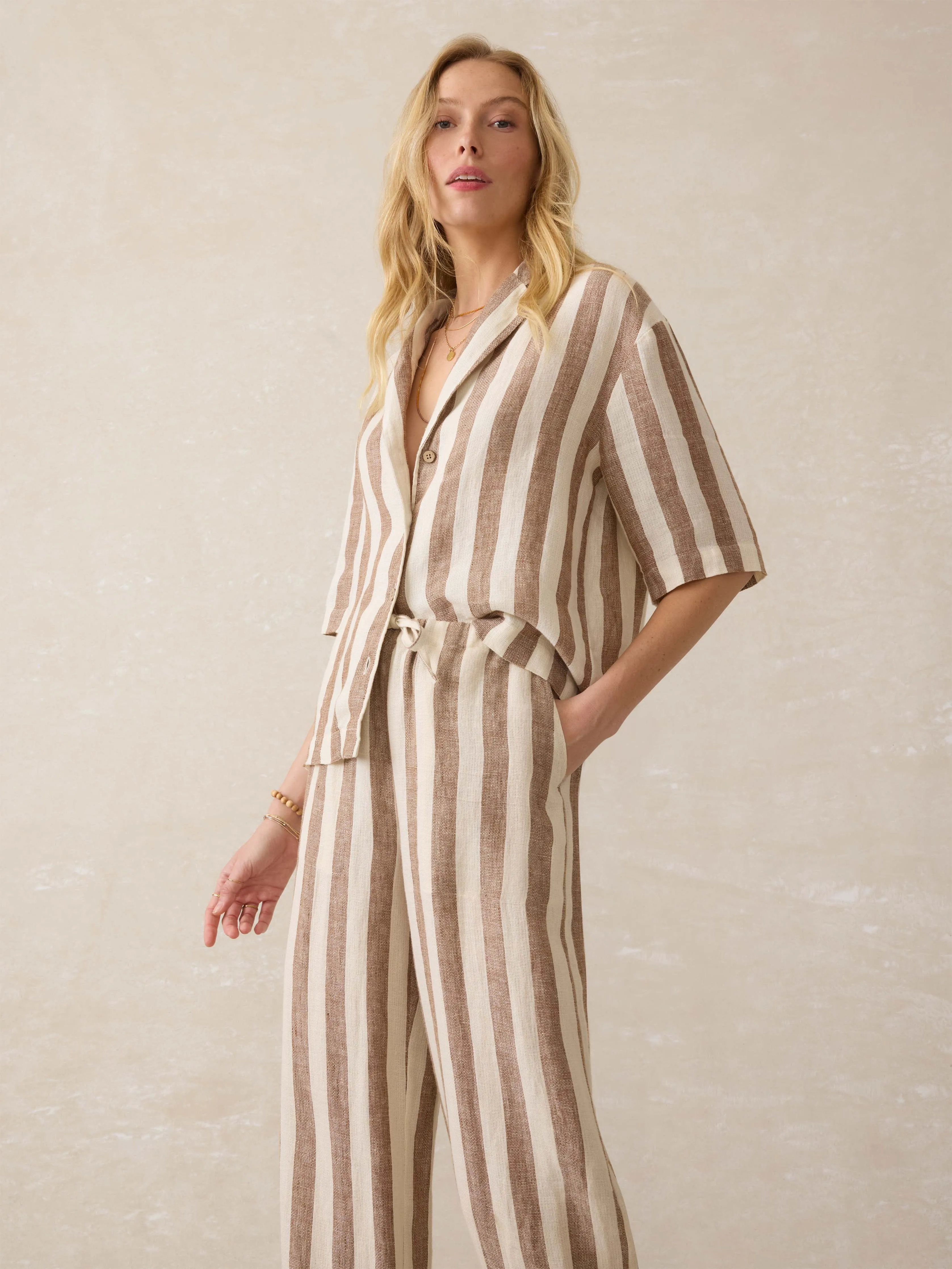 Palma Linen Camp Shirt - Cocoa Beach Stripe sold by Faherty product image thumbnail 3