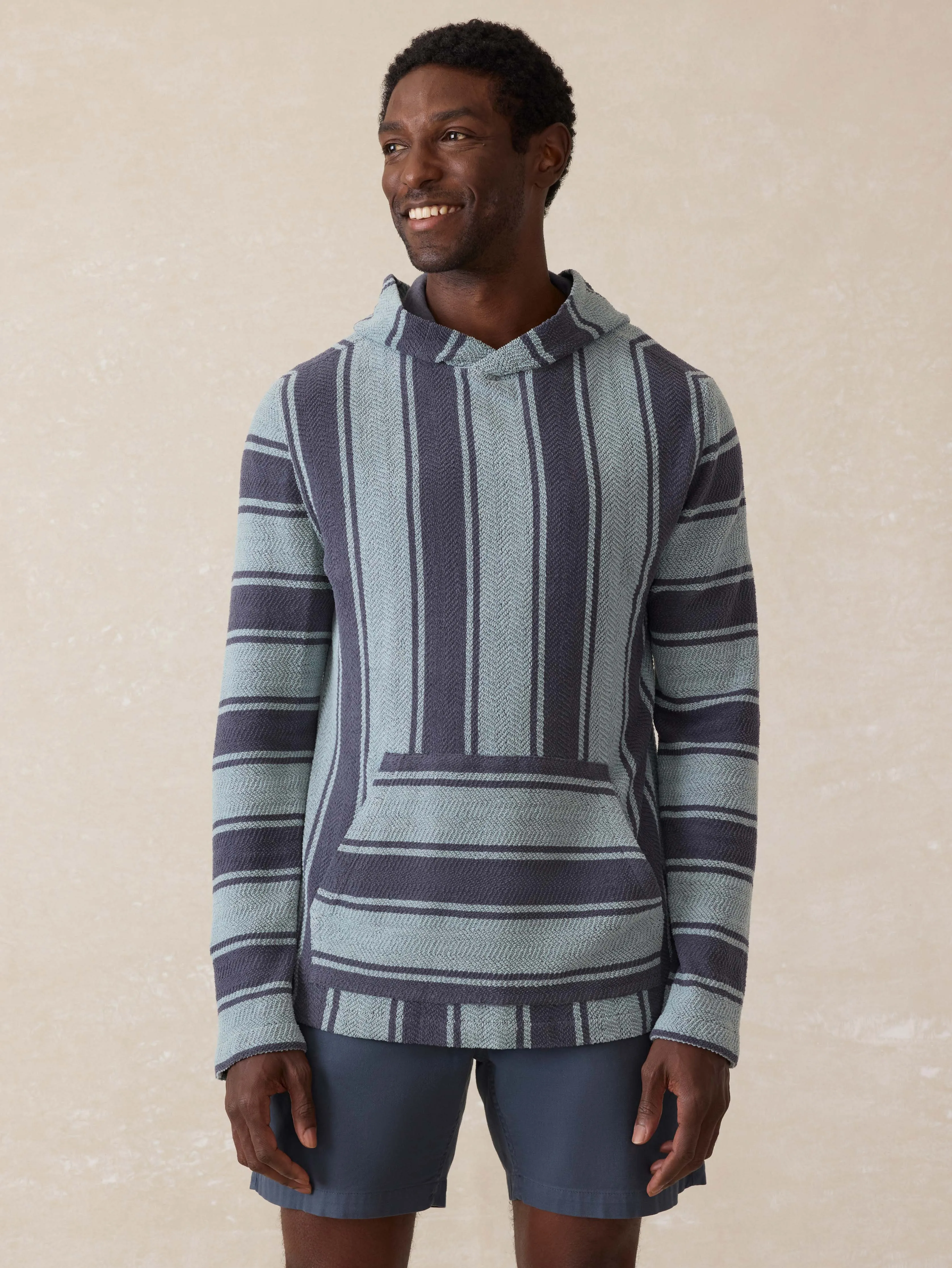 Whitewater Hoodie - Teal Channel Stripe sold by Faherty