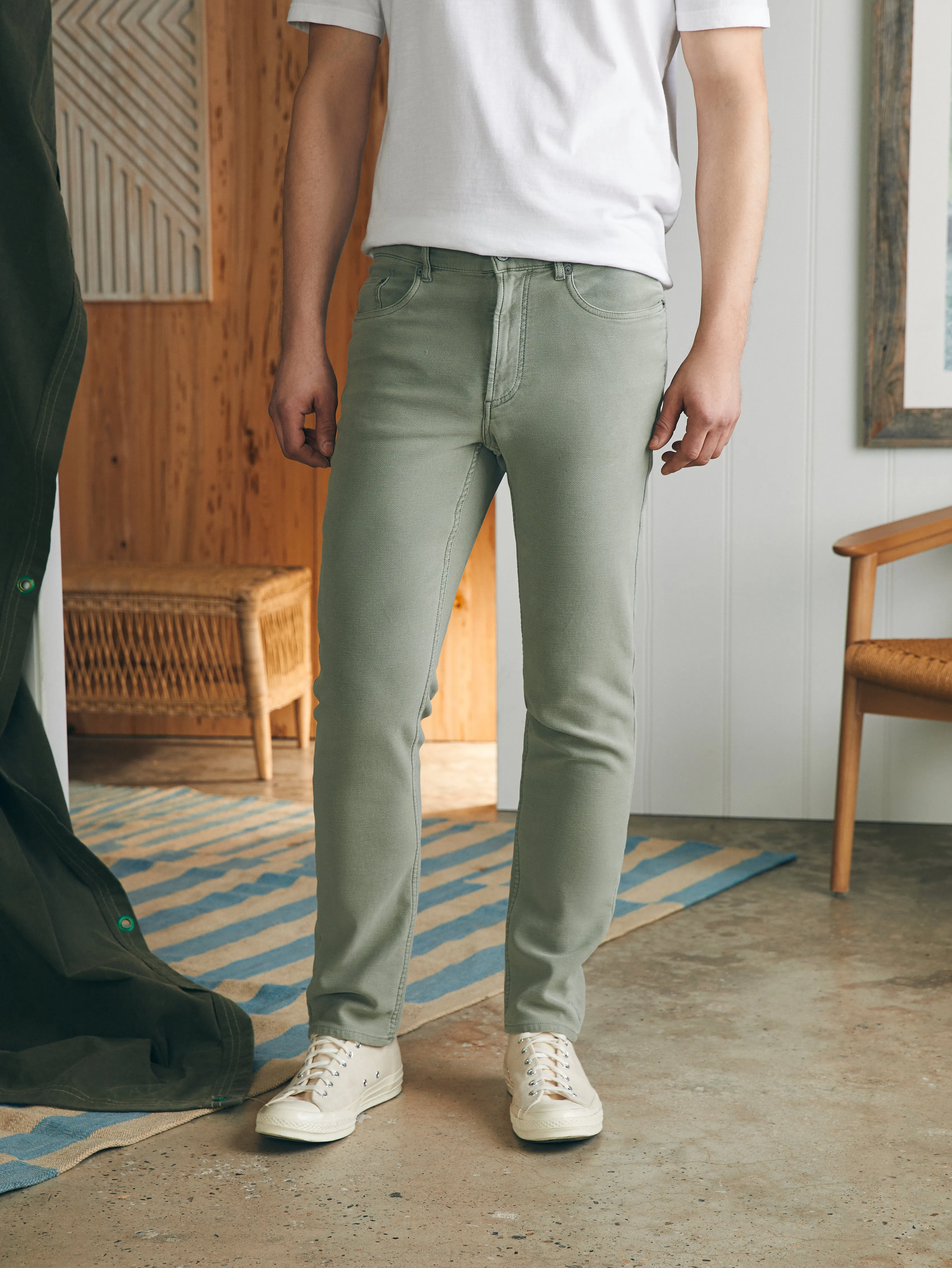 Stretch Terry 5-Pocket Pant (32" Inseam) - Faded Olive sold by Faherty