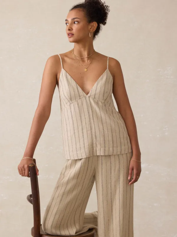 Riviera Linen Tank - Driftwood Stripe sold by Faherty