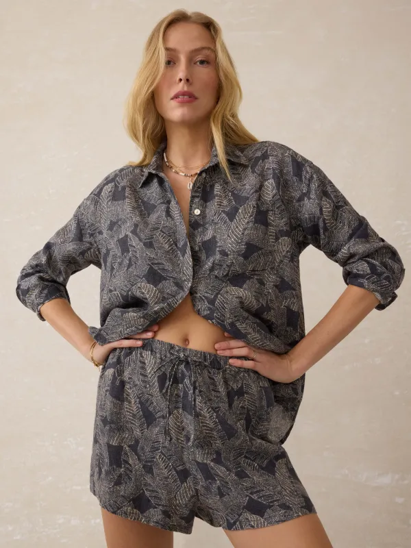 Laidback Palma Linen Short - Charcoal Banana Leaf sold by Faherty