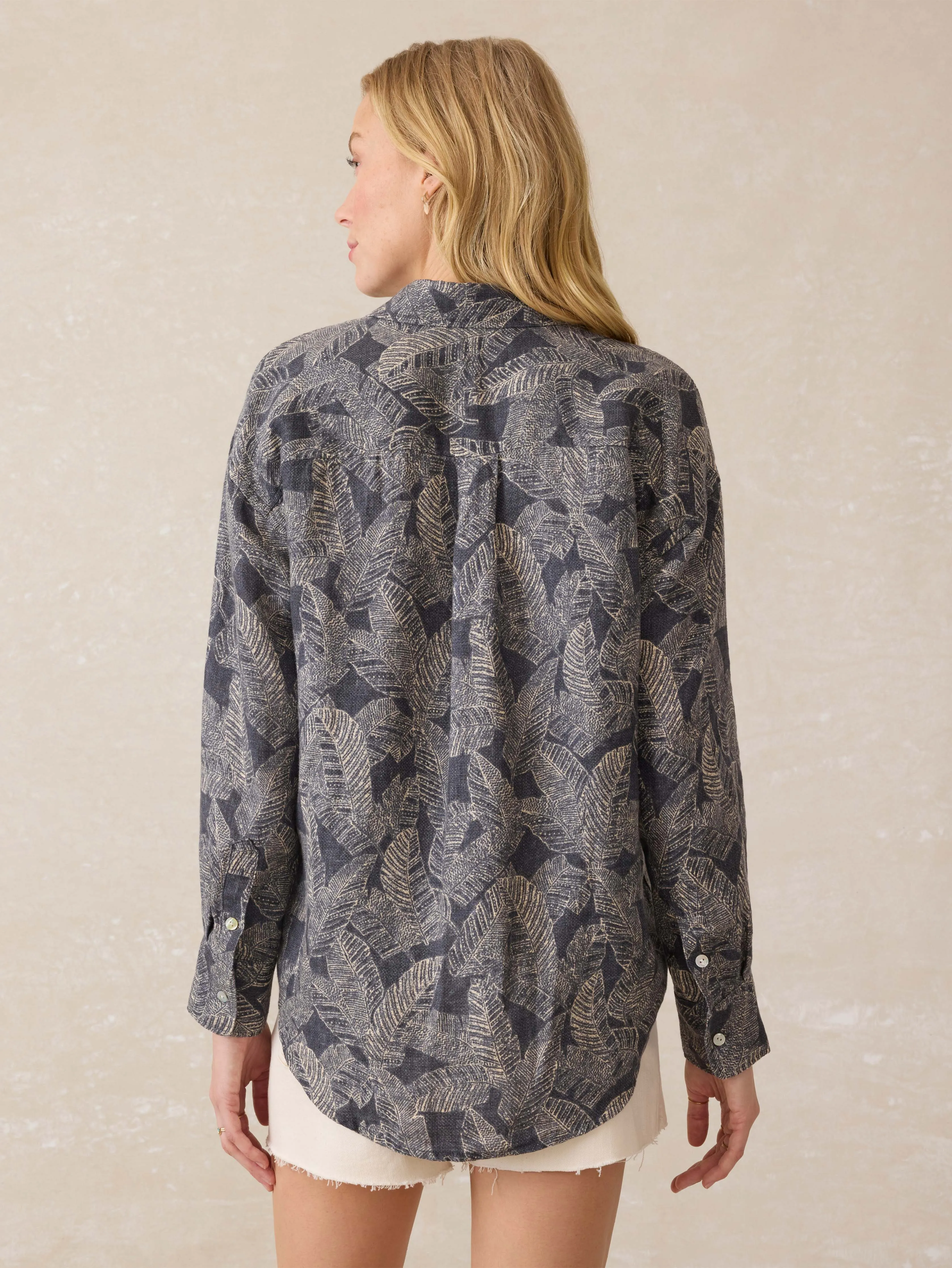 Palma Linen Relaxed Shirt - Charcoal Banana Leaf sold by Faherty product image thumbnail 4
