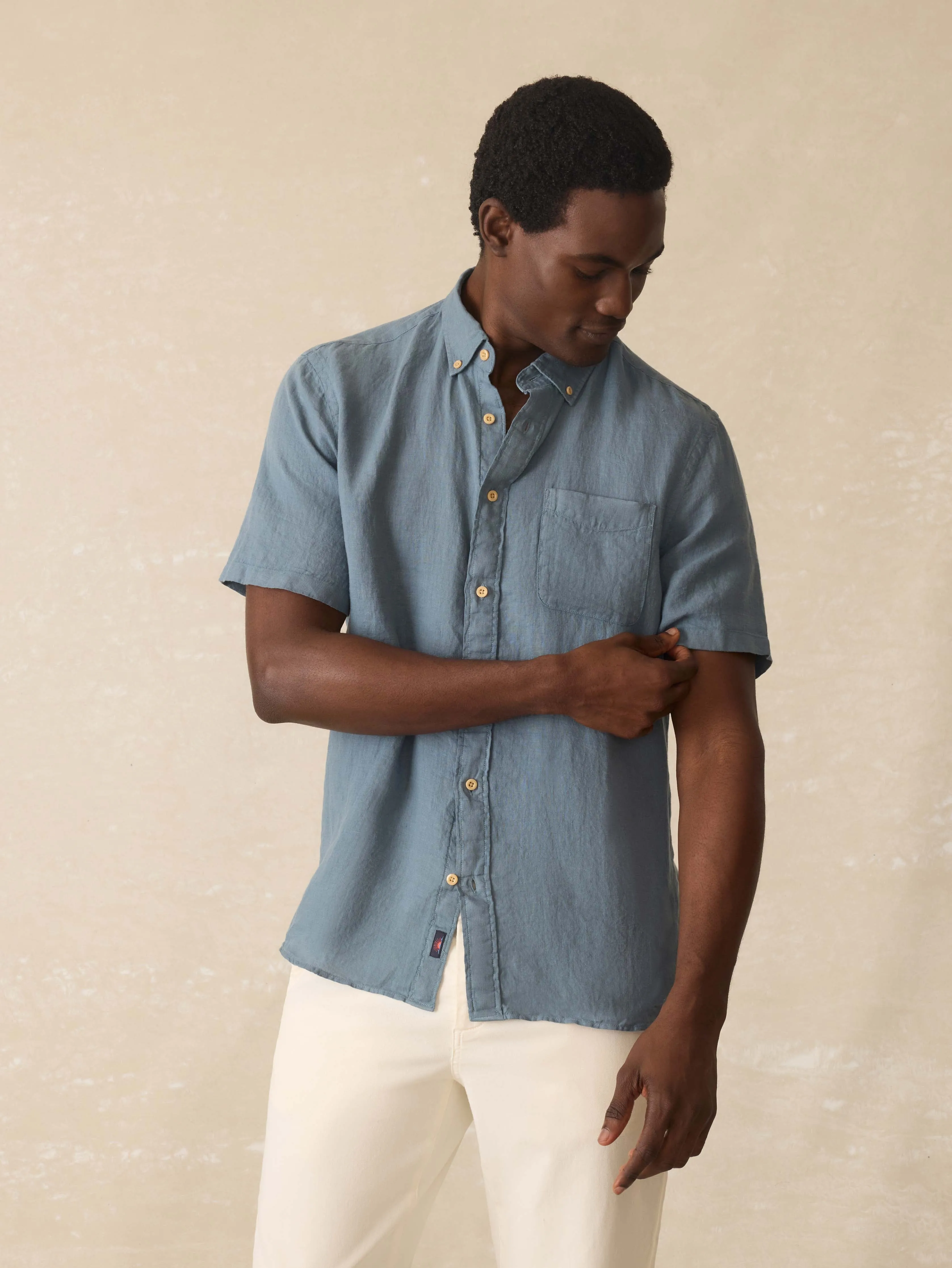 Short-Sleeve Laguna Linen Shirt - Deep Marine sold by Faherty product image thumbnail 3