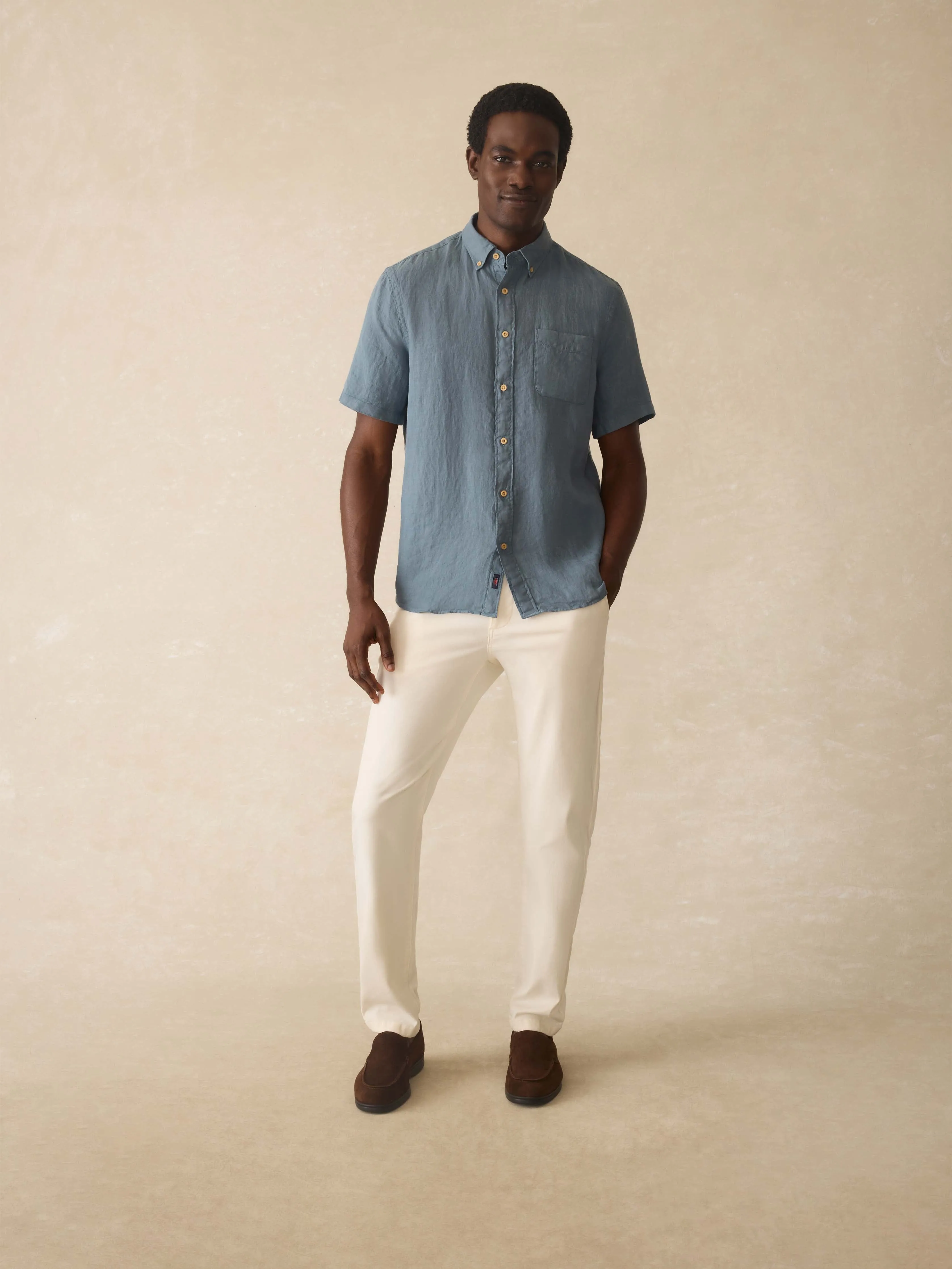 Short-Sleeve Laguna Linen Shirt - Deep Marine sold by Faherty product image thumbnail 5