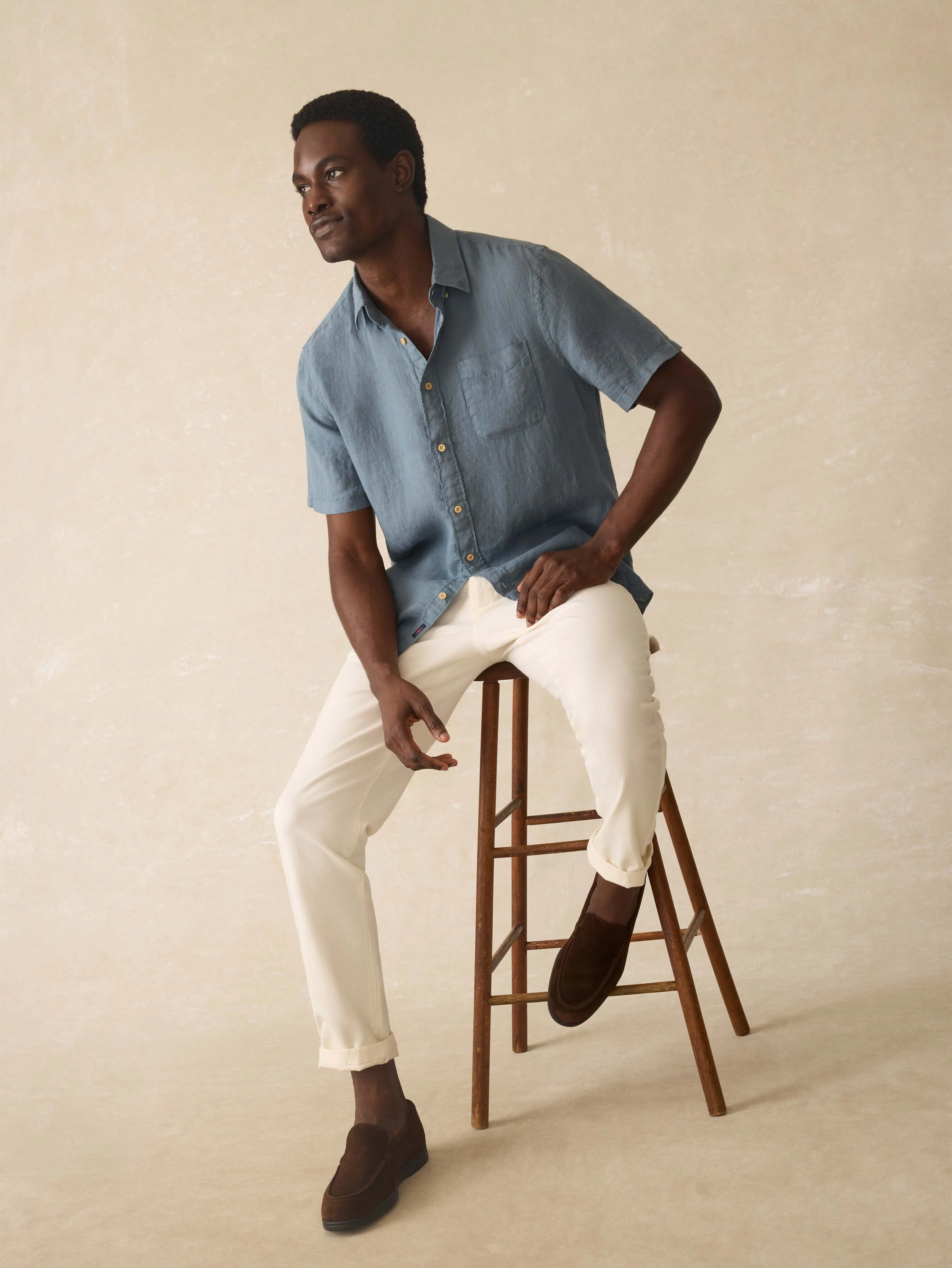 Short-Sleeve Laguna Linen Shirt - Deep Marine sold by Faherty
