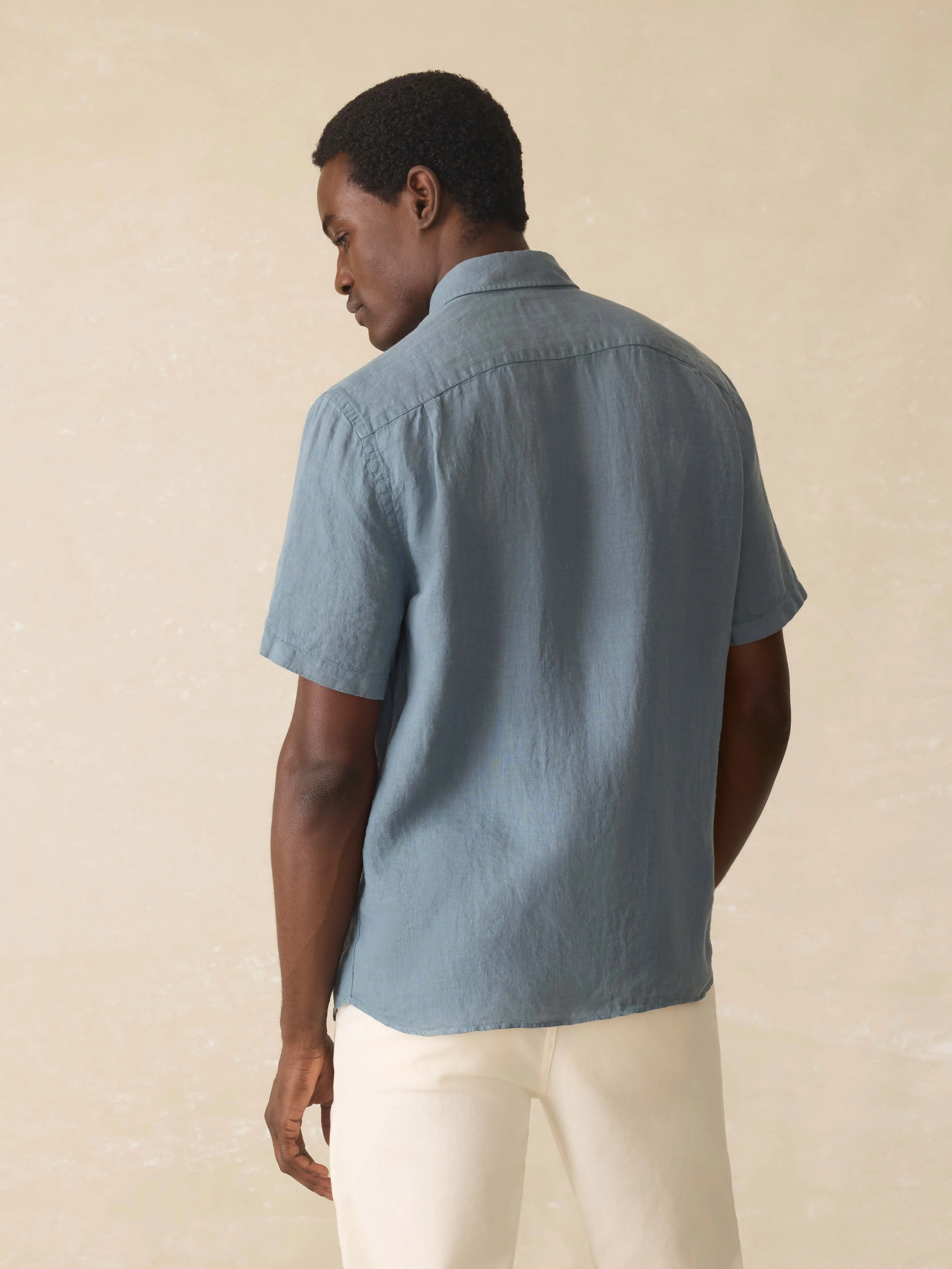 Short-Sleeve Laguna Linen Shirt - Deep Marine sold by Faherty product image thumbnail 4