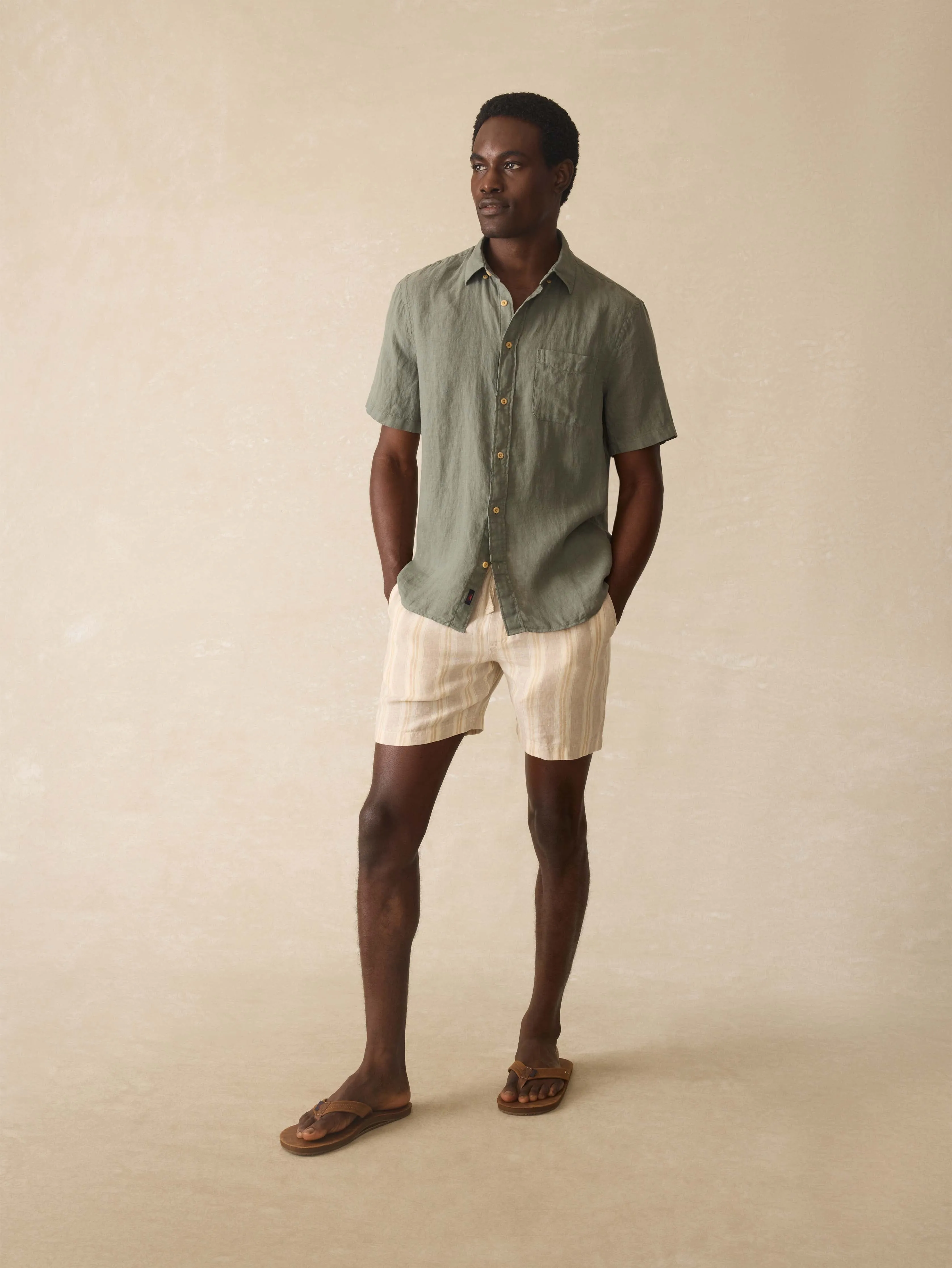 Short-Sleeve Laguna Linen Shirt - Spruce sold by Faherty product image thumbnail 5