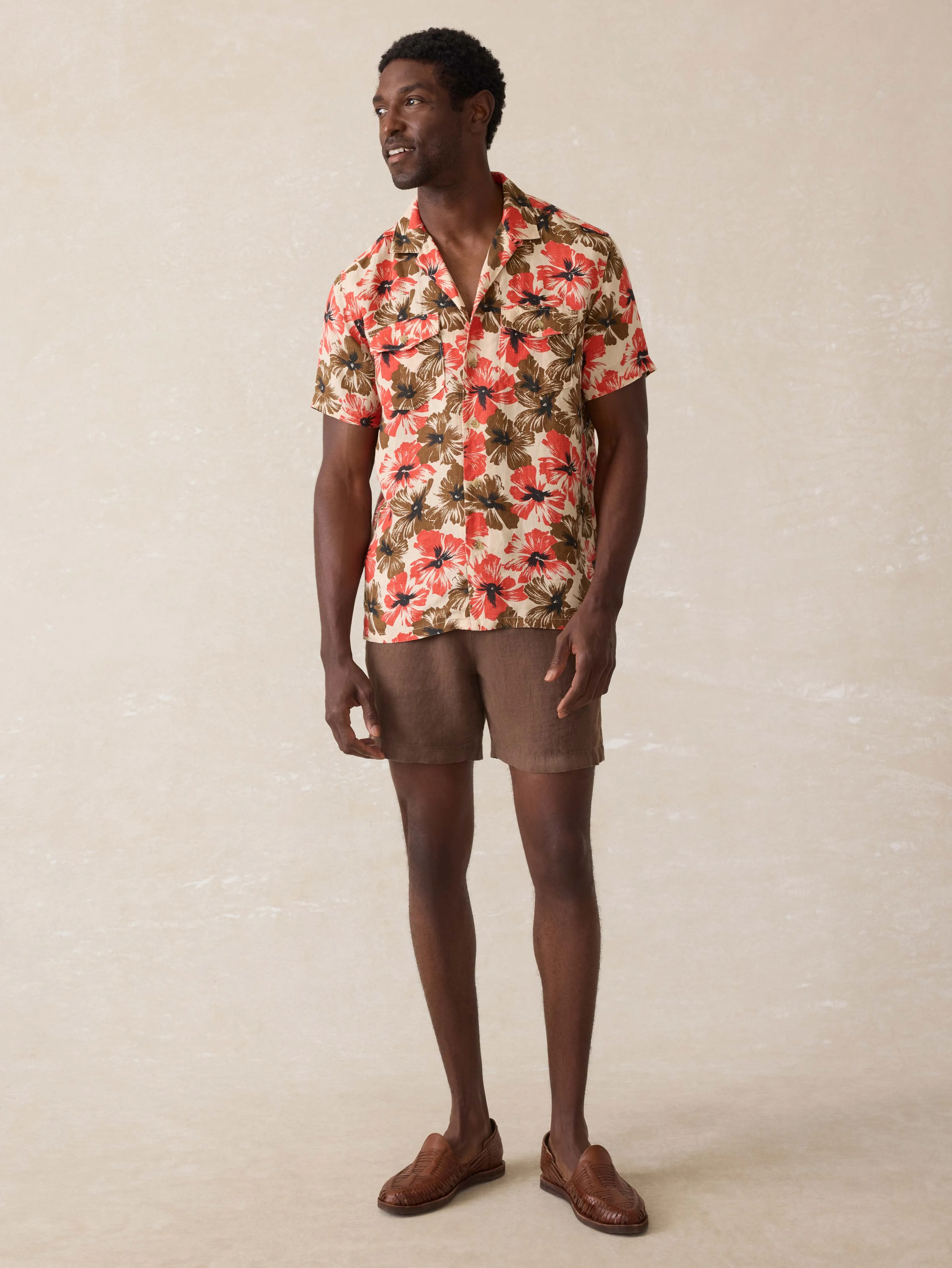 Short-Sleeve Reserve Basque Camp Shirt - Wildwood Poppy sold by Faherty product image thumbnail 3