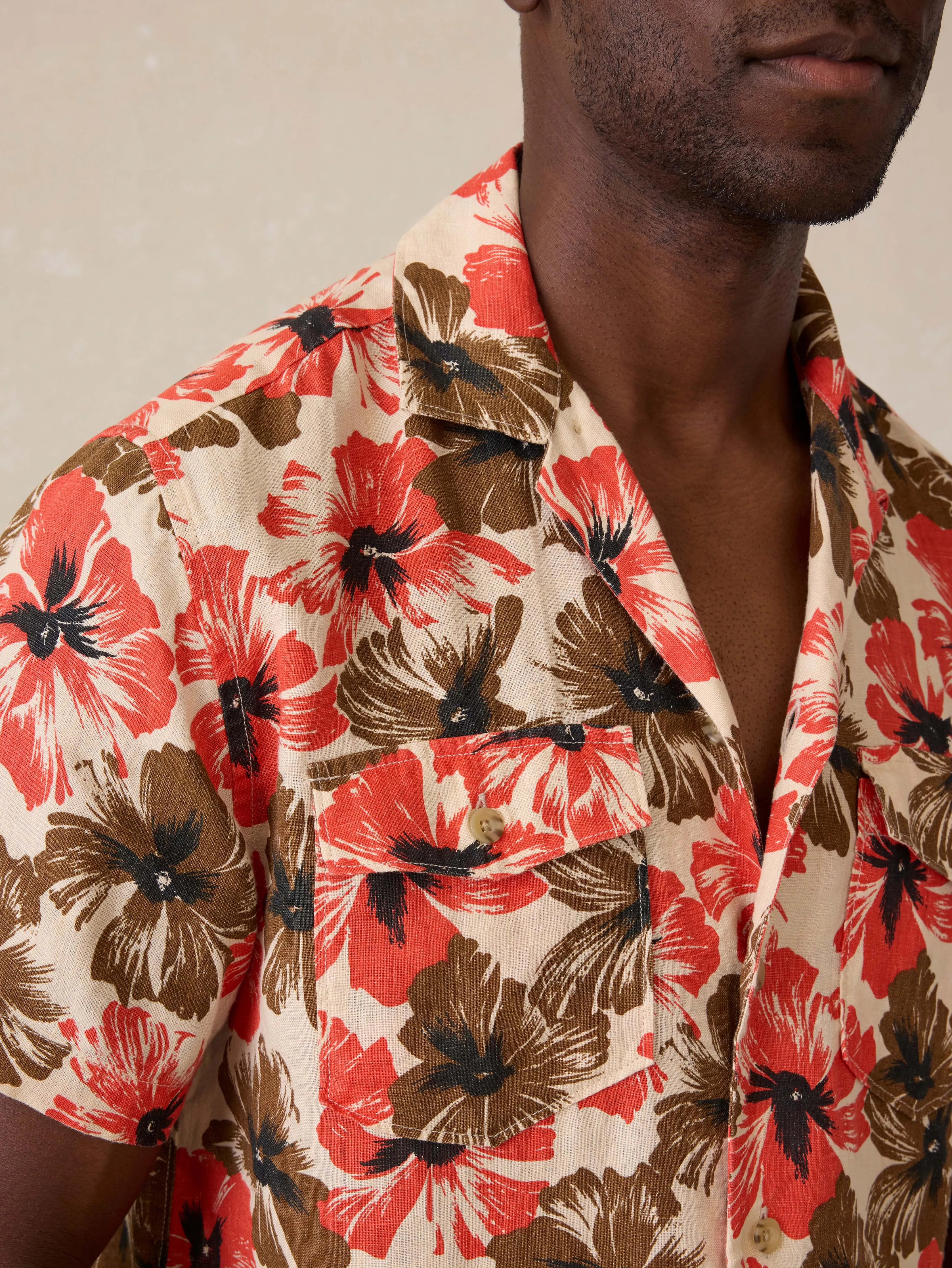 Short-Sleeve Reserve Basque Camp Shirt - Wildwood Poppy sold by Faherty product image thumbnail 2