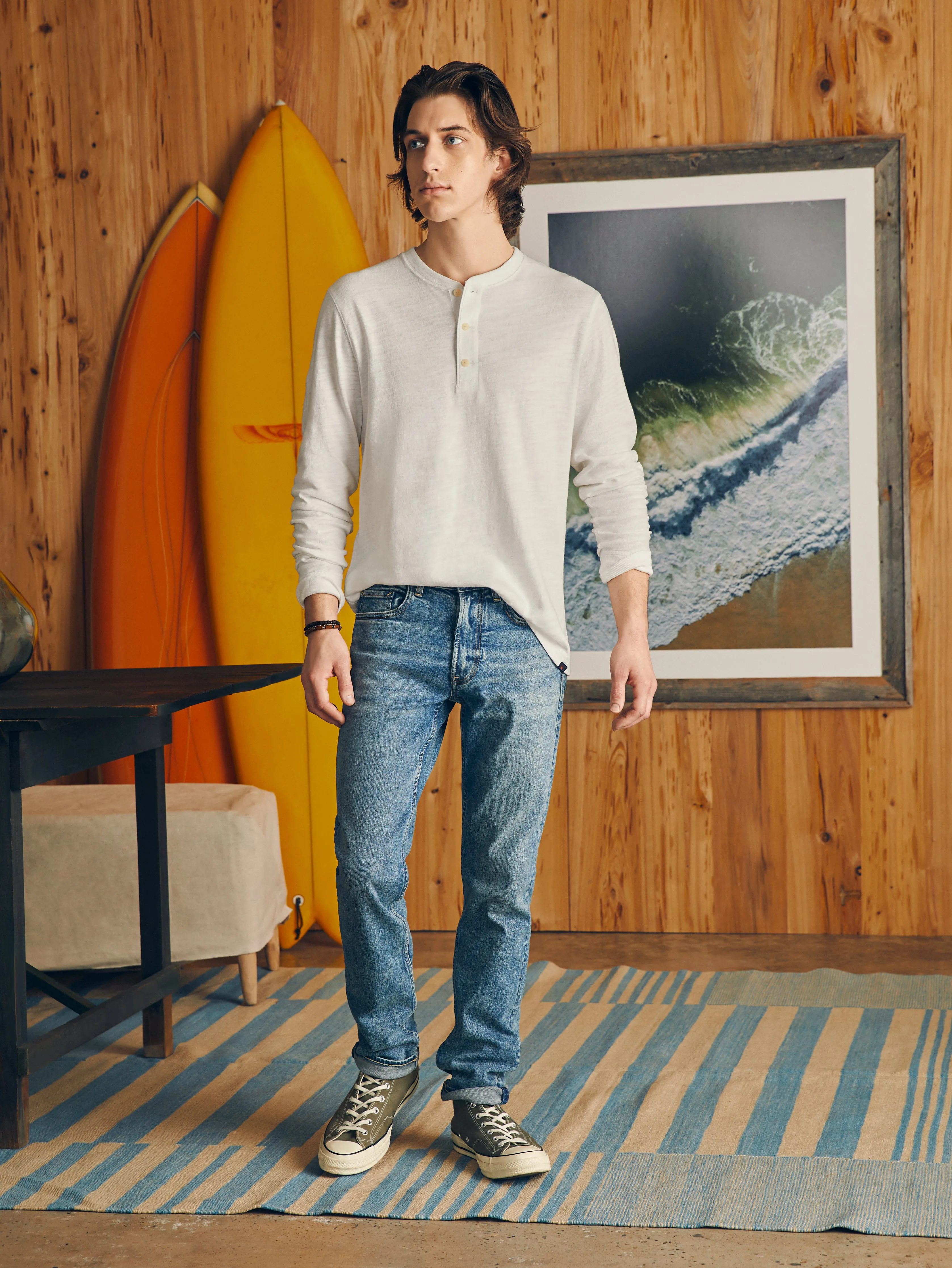 Sunwashed Slub Henley - White sold by Faherty product image thumbnail 3