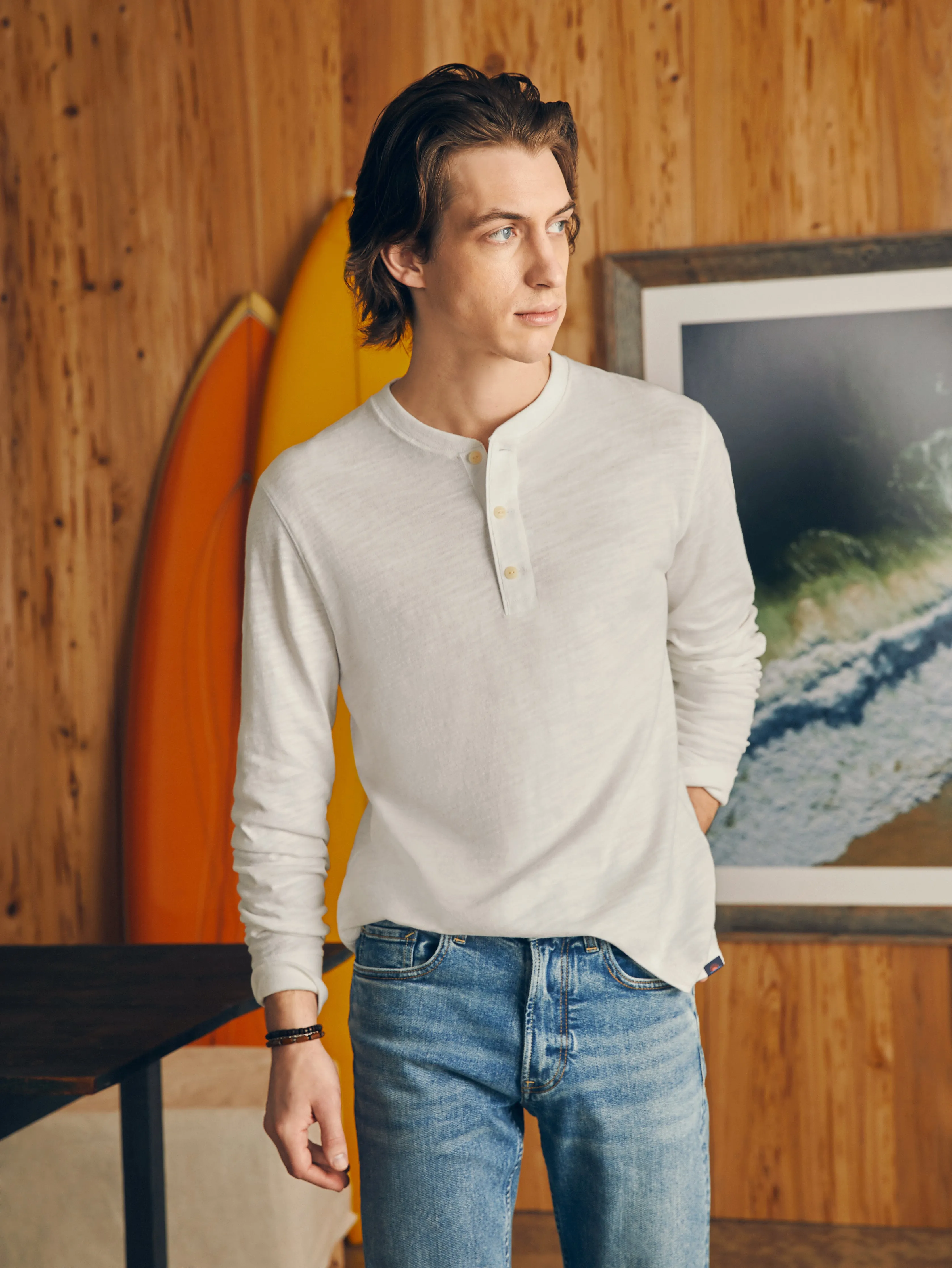 Sunwashed Slub Henley - White sold by Faherty product image thumbnail 2