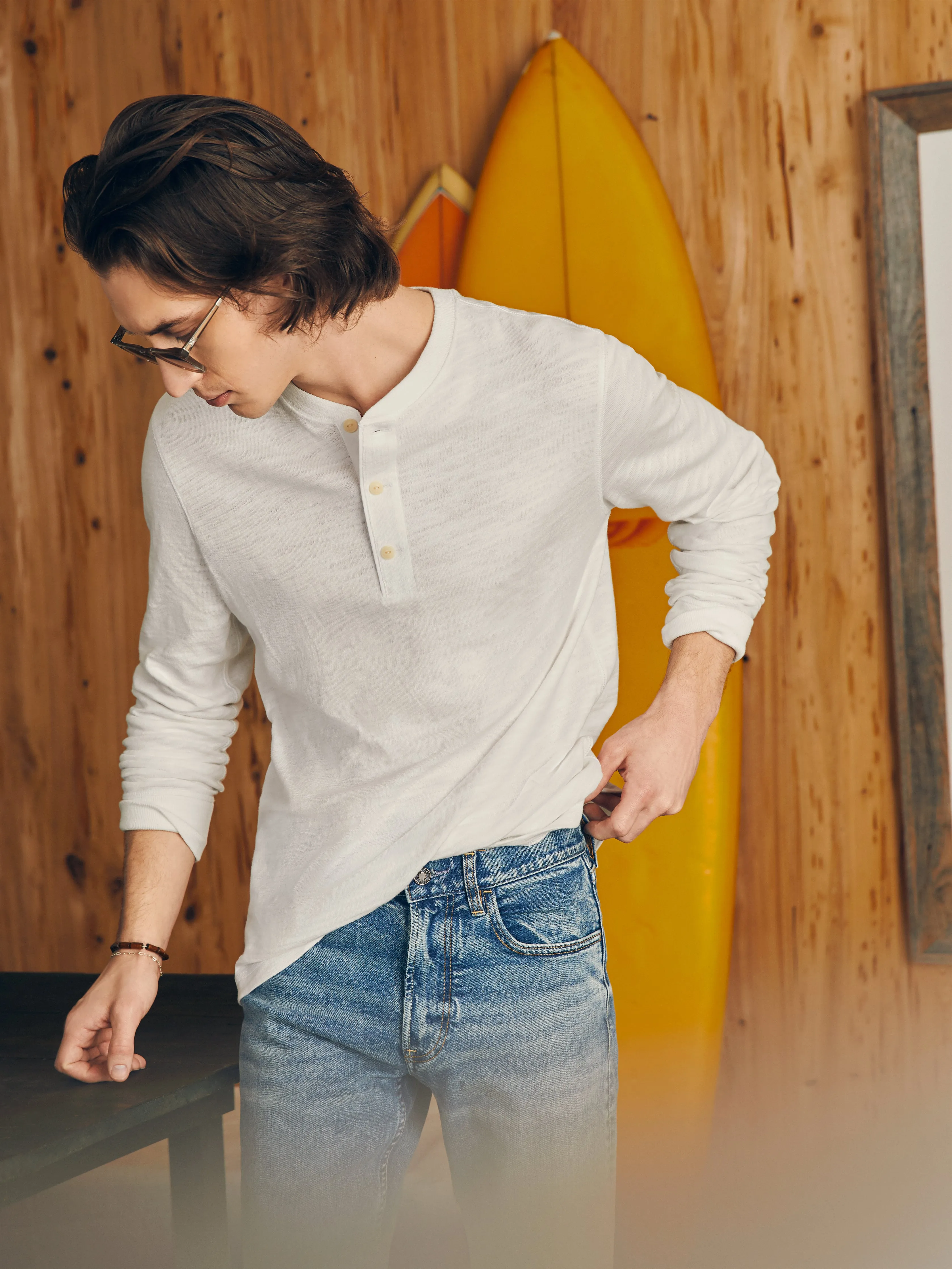 Sunwashed Slub Henley - White sold by Faherty product image thumbnail 5
