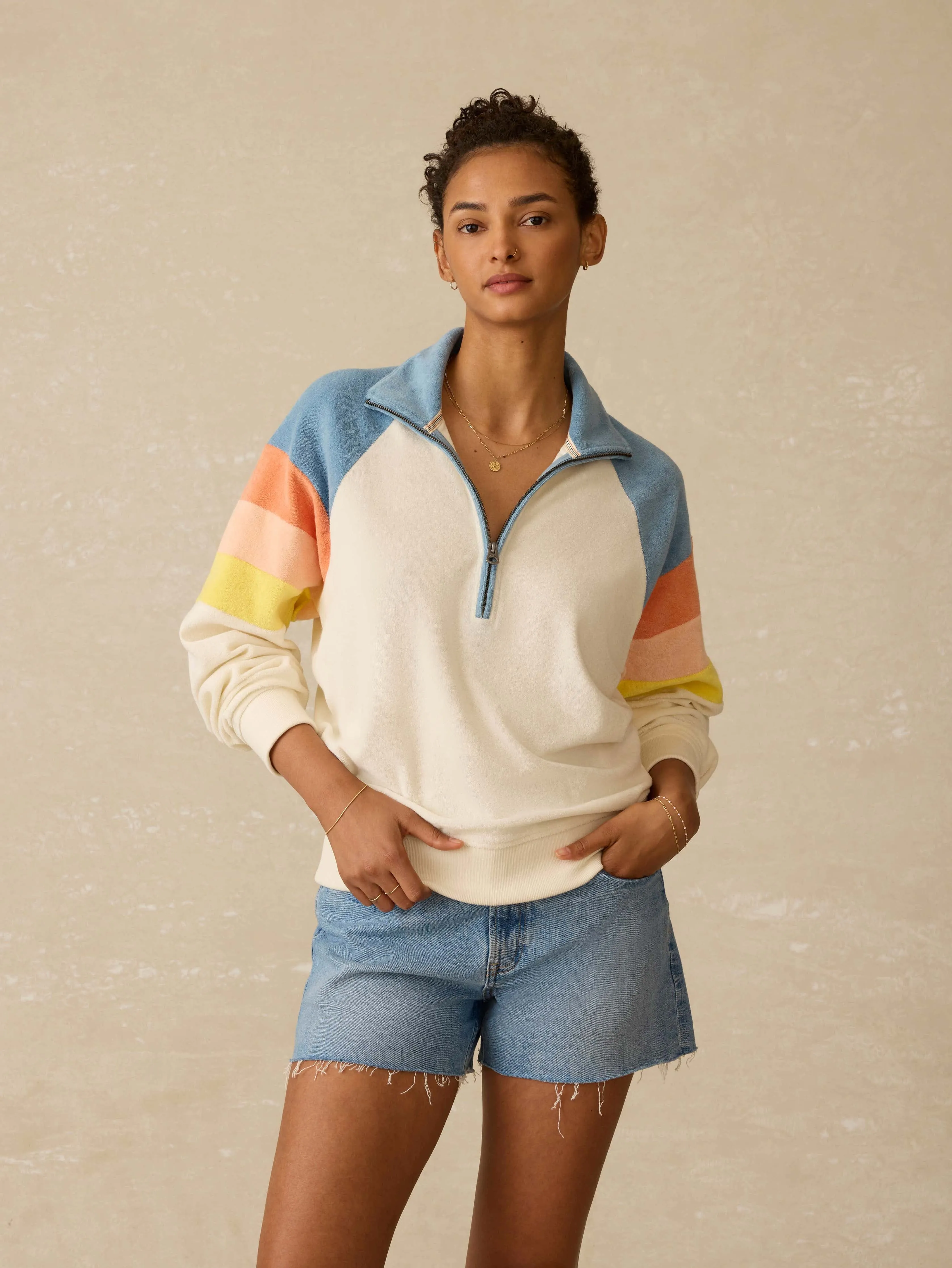 Cabana Towel Terry Quarter Zip - Sunrise Sail sold by Faherty