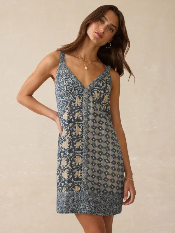 Annabelle Patchwork Dress - Tranquil Tides Blockprint sold by Faherty
