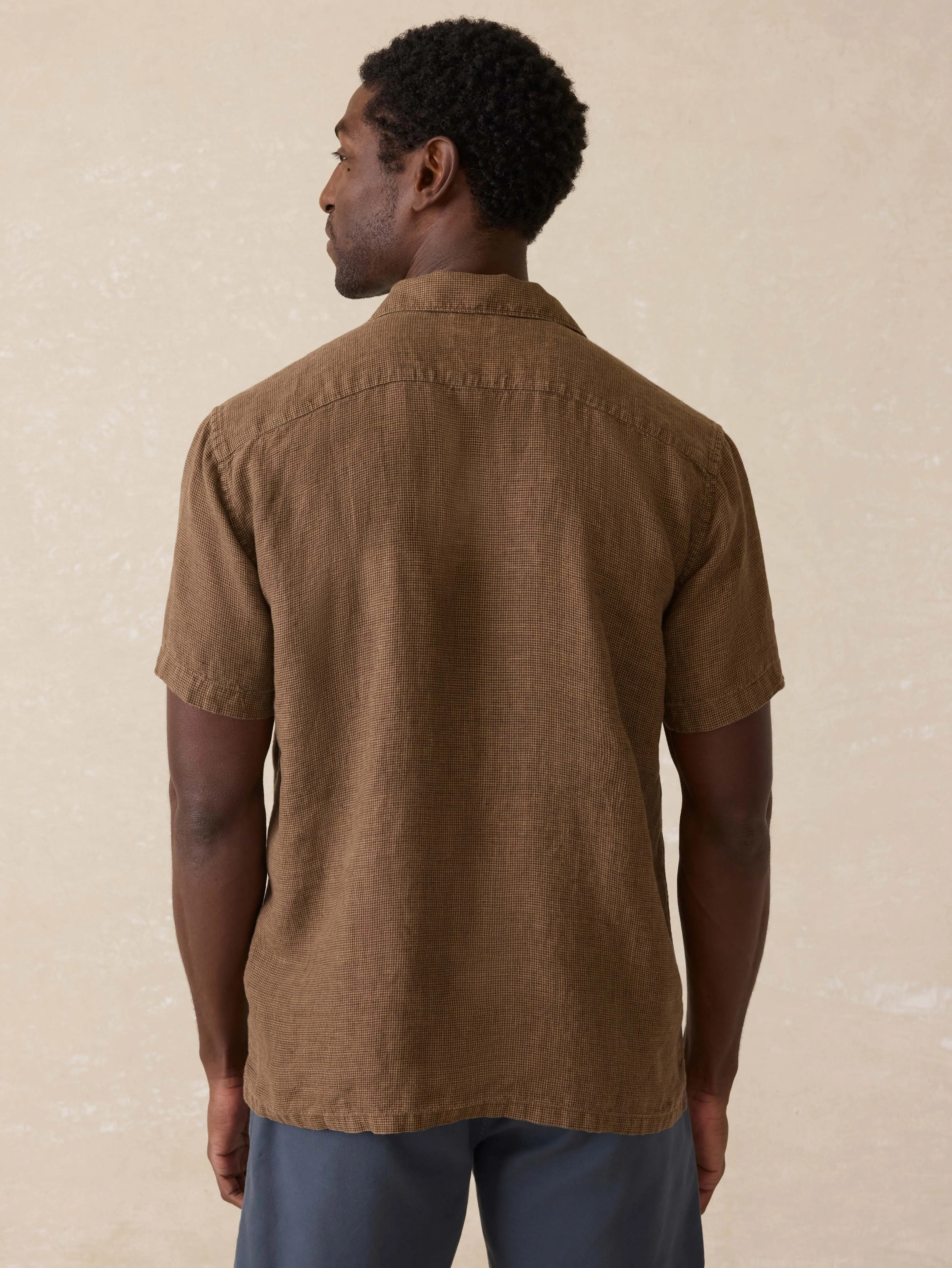 Short-Sleeve Reserve Basque Camp Shirt - Dark Oakwood Pincheck sold by Faherty product image thumbnail 5