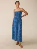 Sunrise Smocked Dress - Indigo Nadja Blockprint sold by Faherty