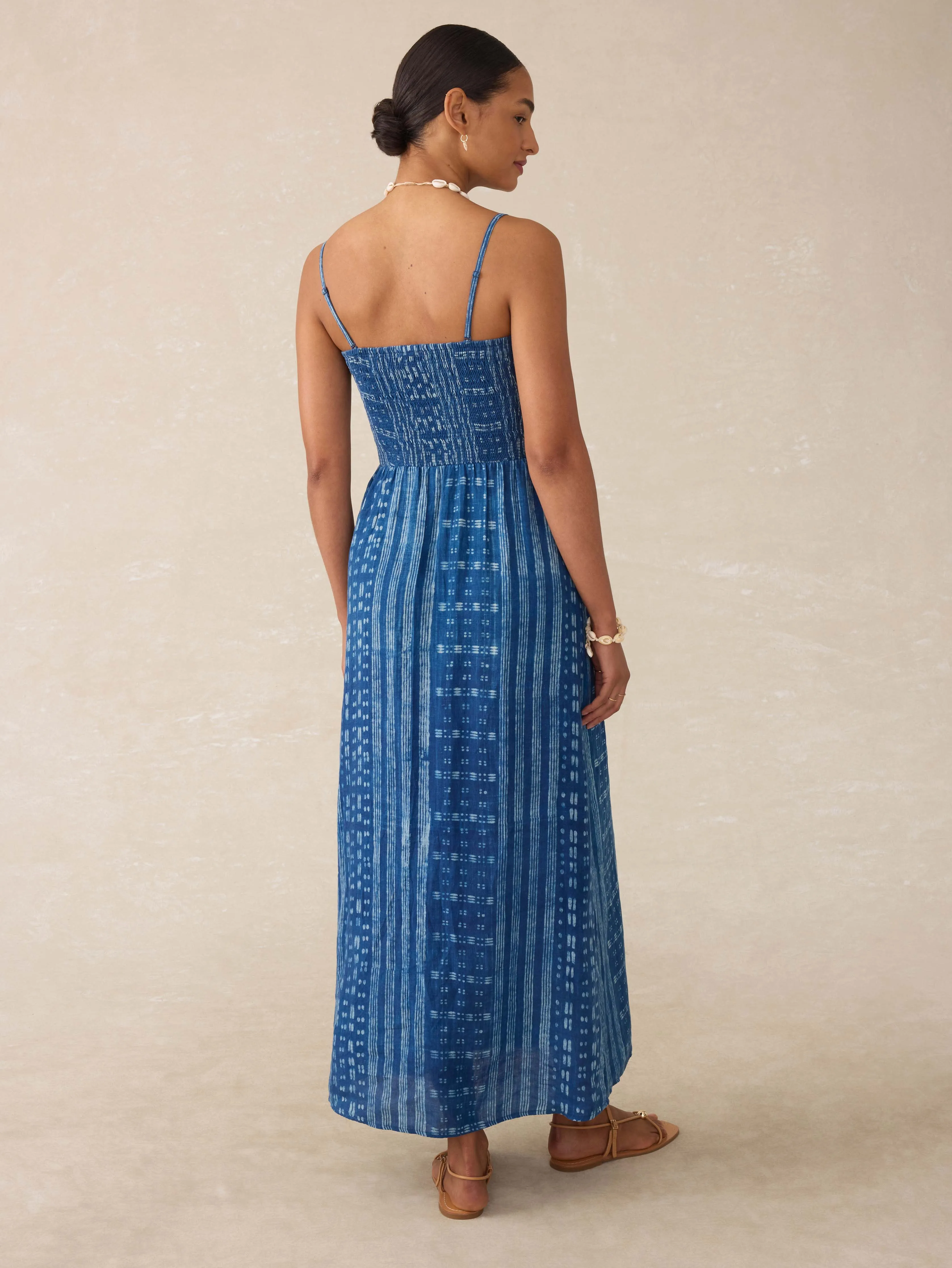 Sunrise Smocked Dress - Indigo Nadja Blockprint sold by Faherty product image thumbnail 4