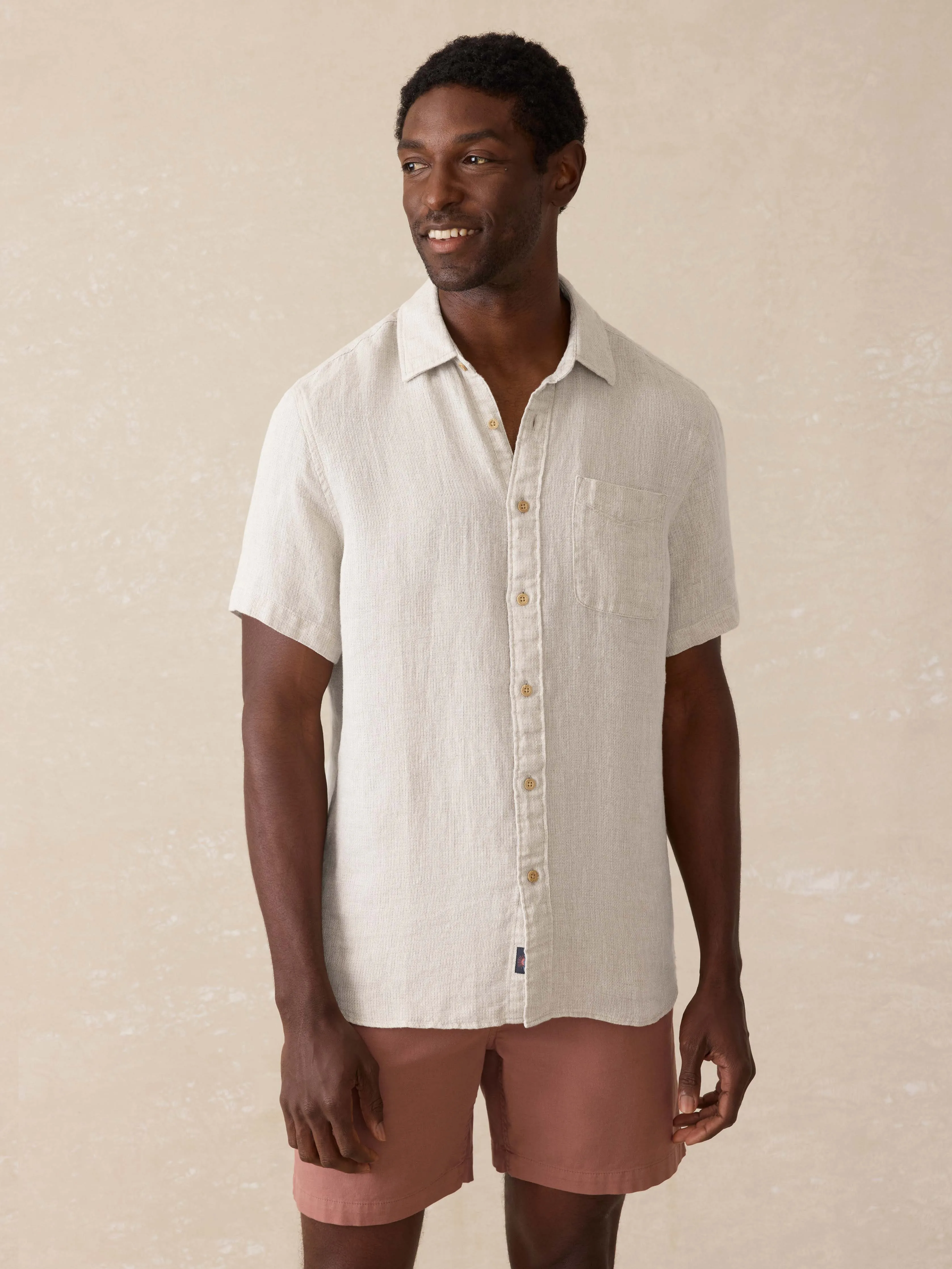 Short-Sleeve Palma Linen Shirt - Natural sold by Faherty
