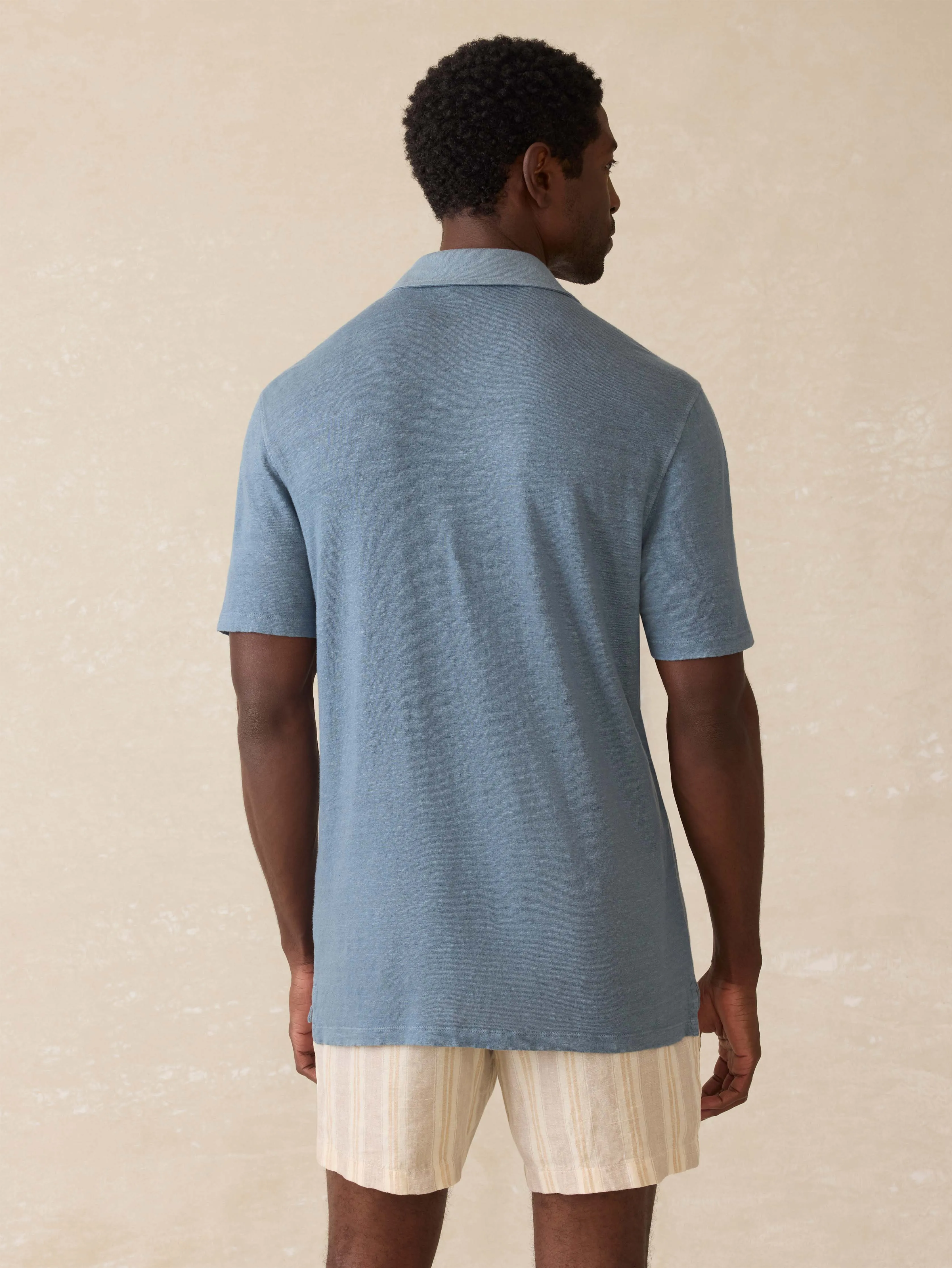 Short-Sleeve Linen Polo - Deep Marine sold by Faherty product image thumbnail 4