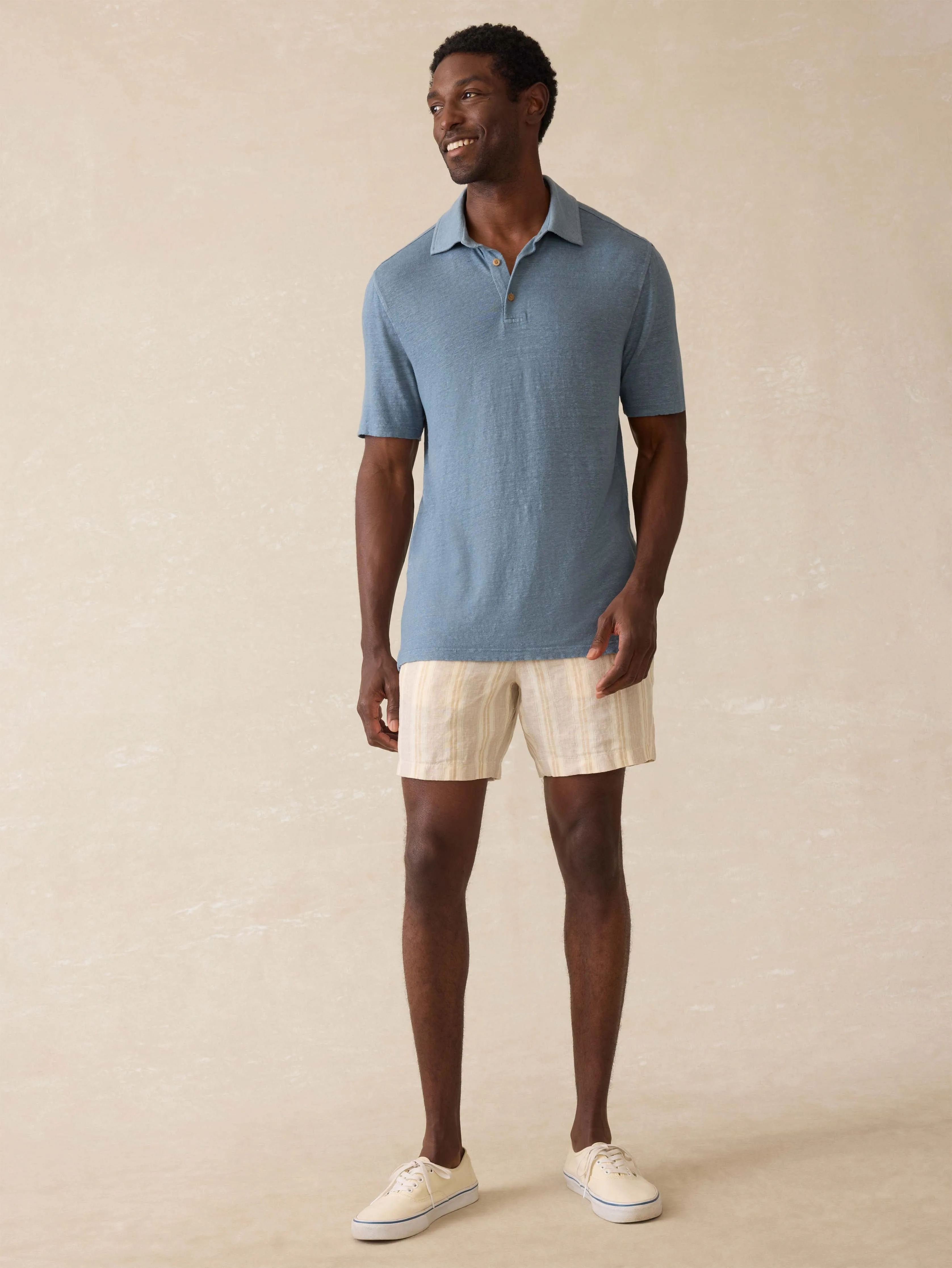 Short-Sleeve Linen Polo - Deep Marine sold by Faherty product image thumbnail 2
