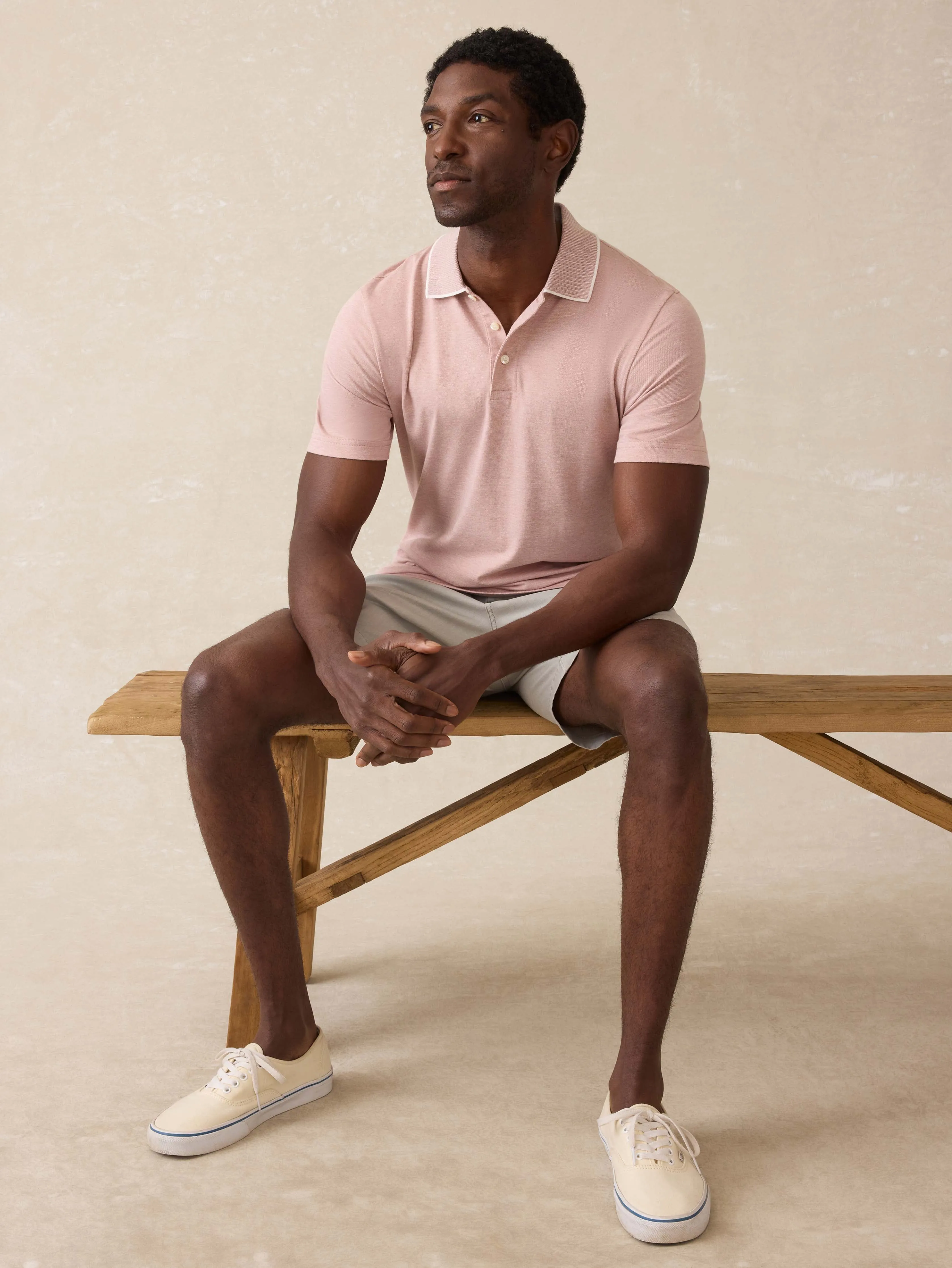 Short-Sleeve Movement™ Pique Polo - Sedona Melange sold by Faherty product image thumbnail 3