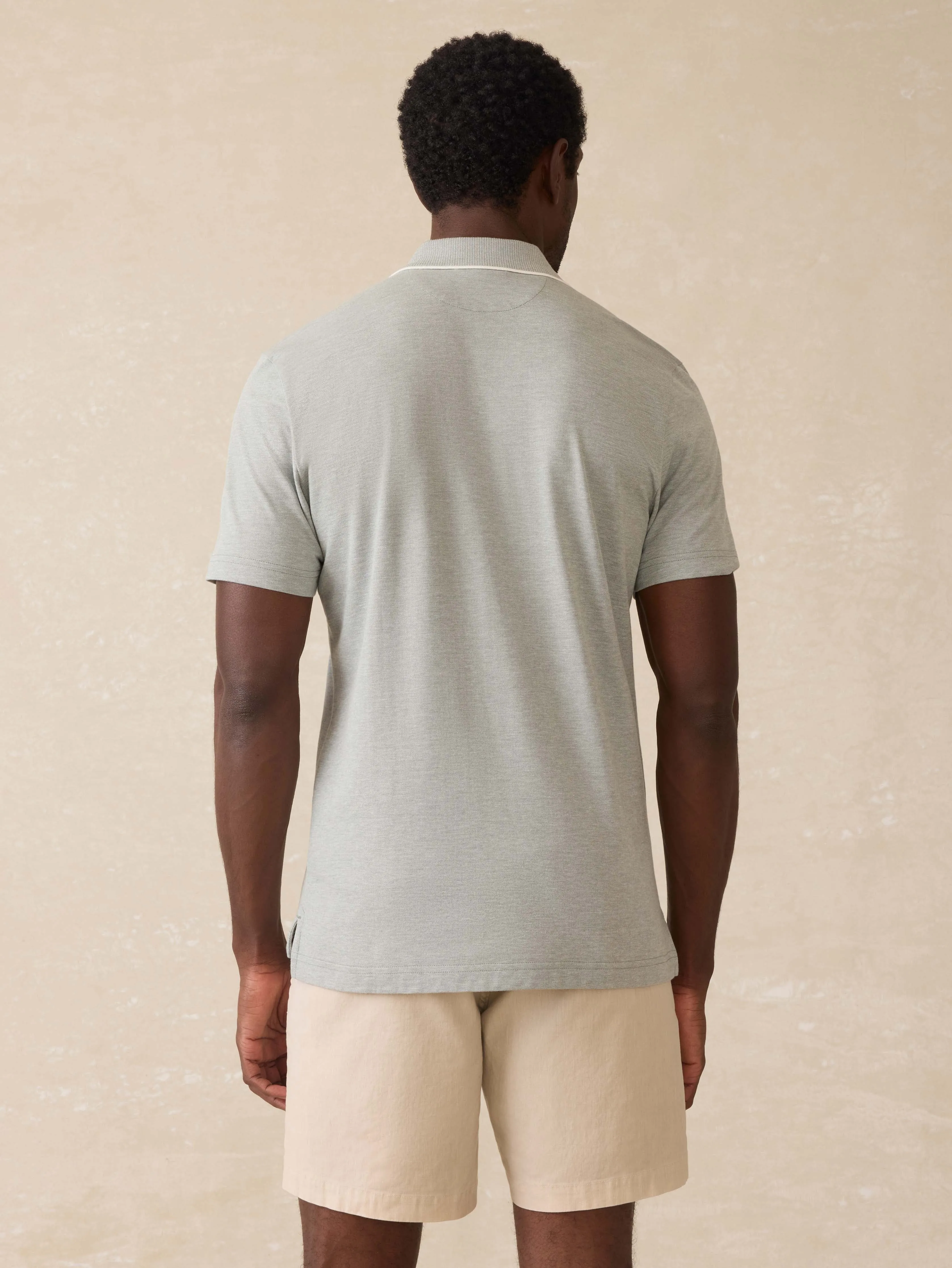 Short-Sleeve Movement™ Pique Polo - Moss Stone Melange sold by Faherty product image thumbnail 4