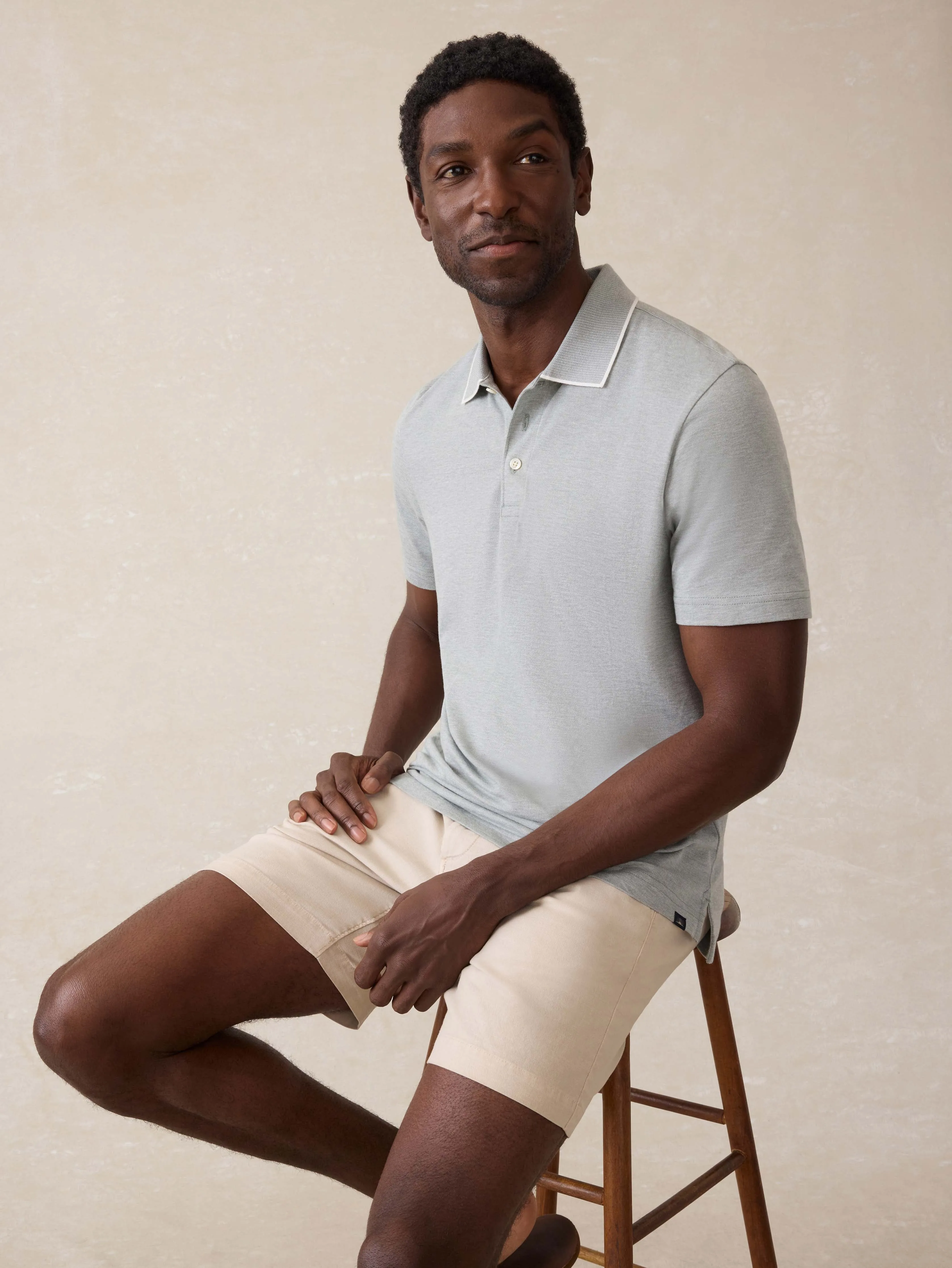 Short-Sleeve Movement™ Pique Polo - Moss Stone Melange sold by Faherty product image thumbnail 2