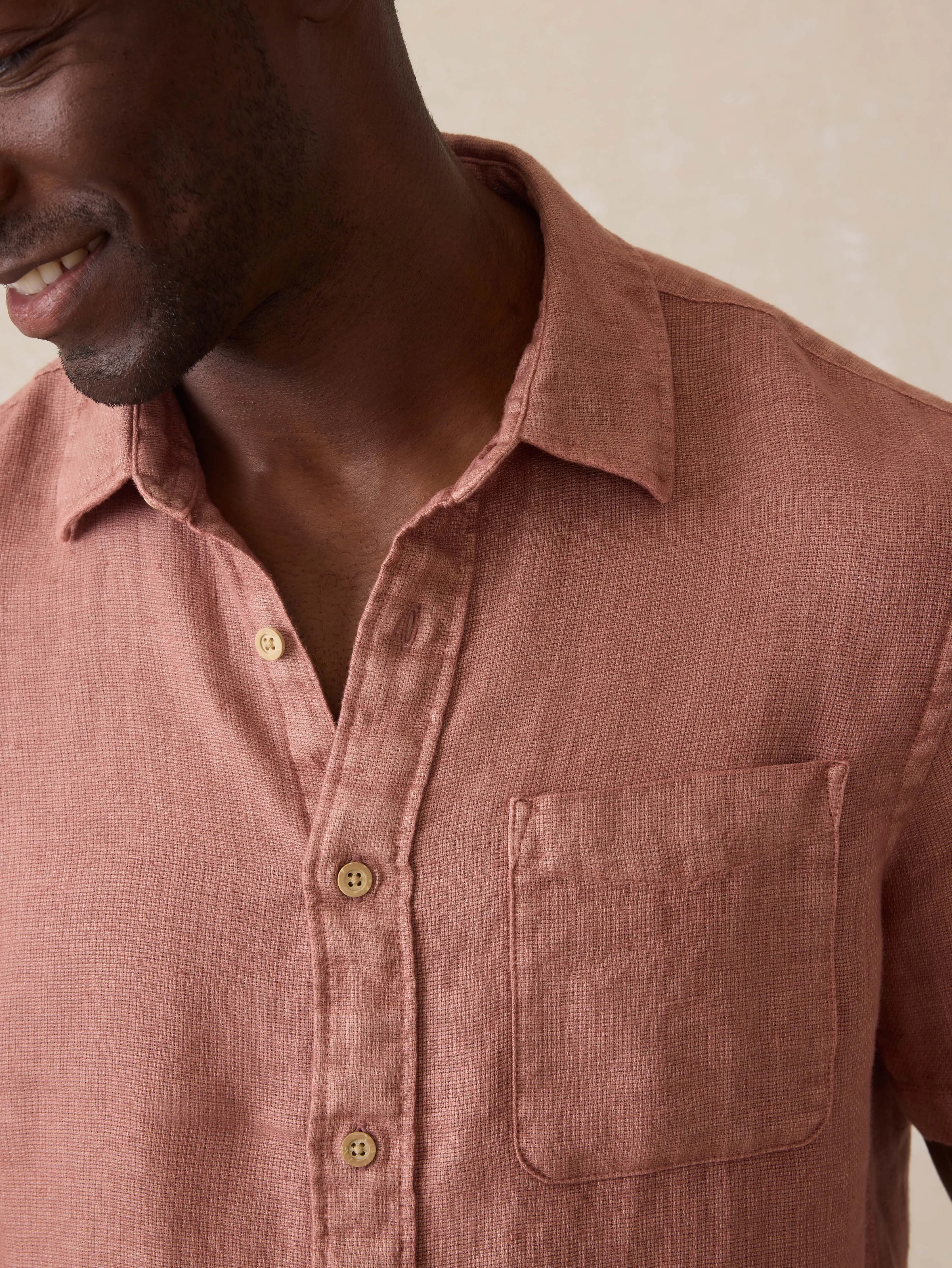 Short Sleeve Palma Linen Shirt - Cedar Rose sold by Faherty product image thumbnail 3