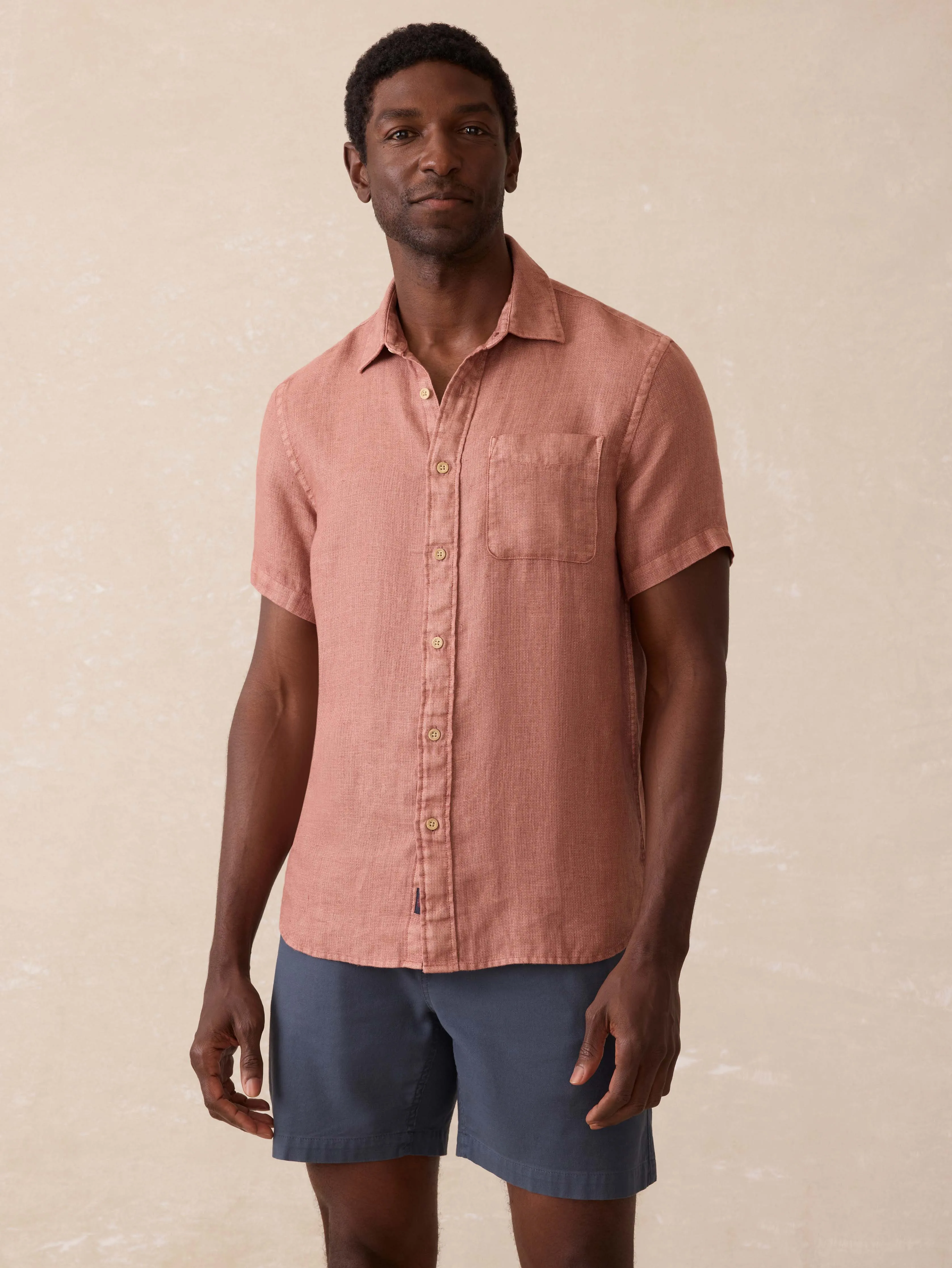 Short Sleeve Palma Linen Shirt - Cedar Rose sold by Faherty