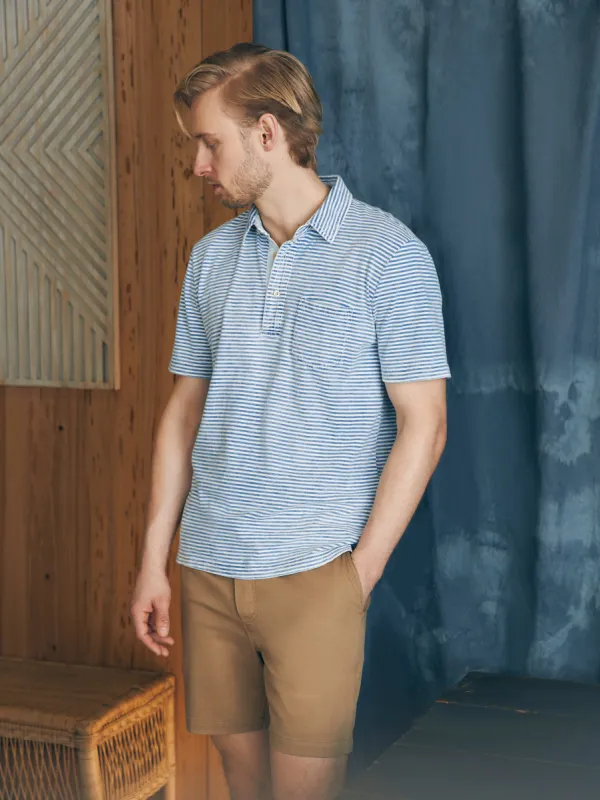 Short-Sleeve Indigo Polo Shirt - Azure Stream Stripe sold by Faherty