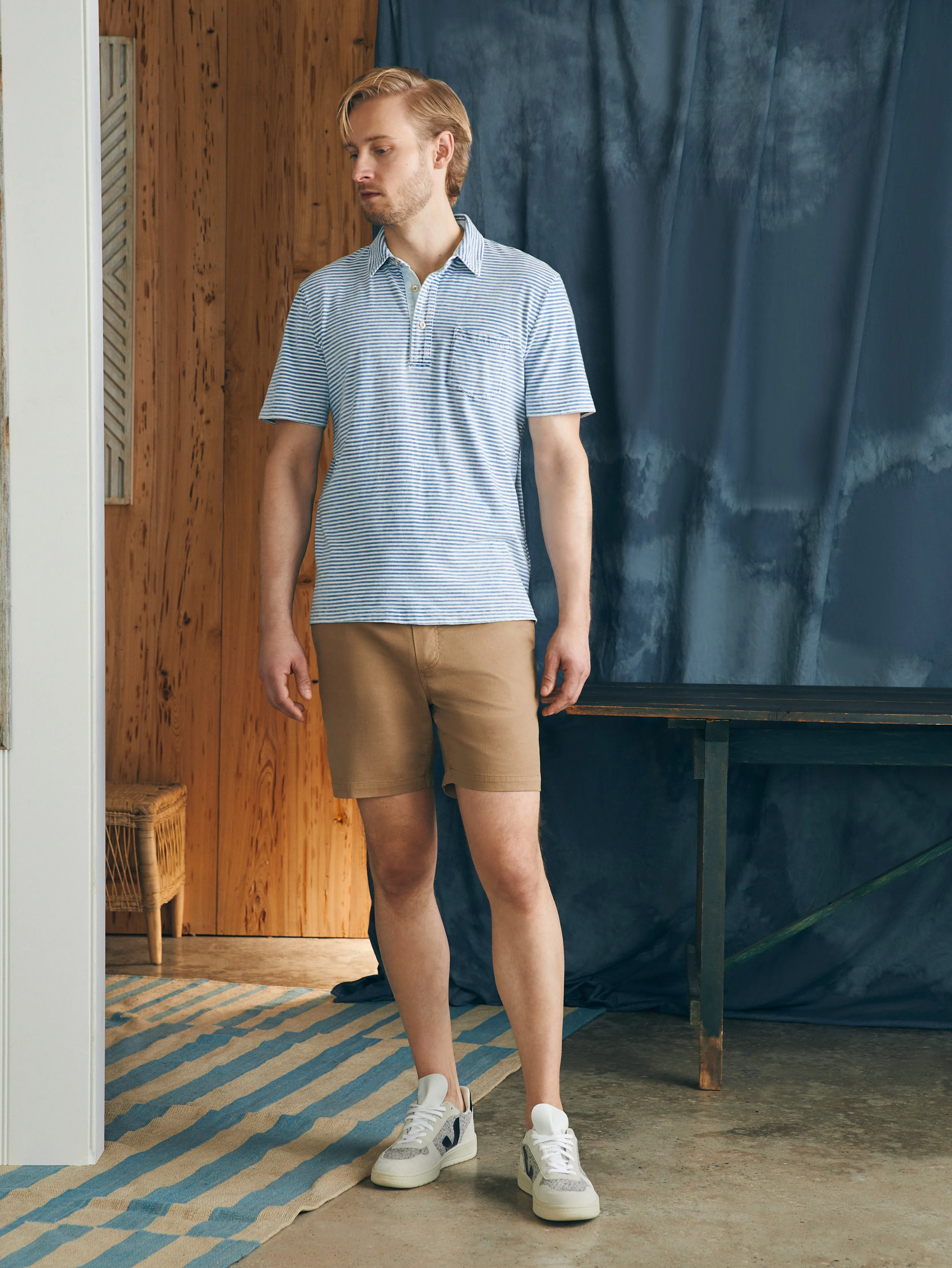 Short-Sleeve Indigo Polo Shirt - Azure Stream Stripe sold by Faherty product image thumbnail 4