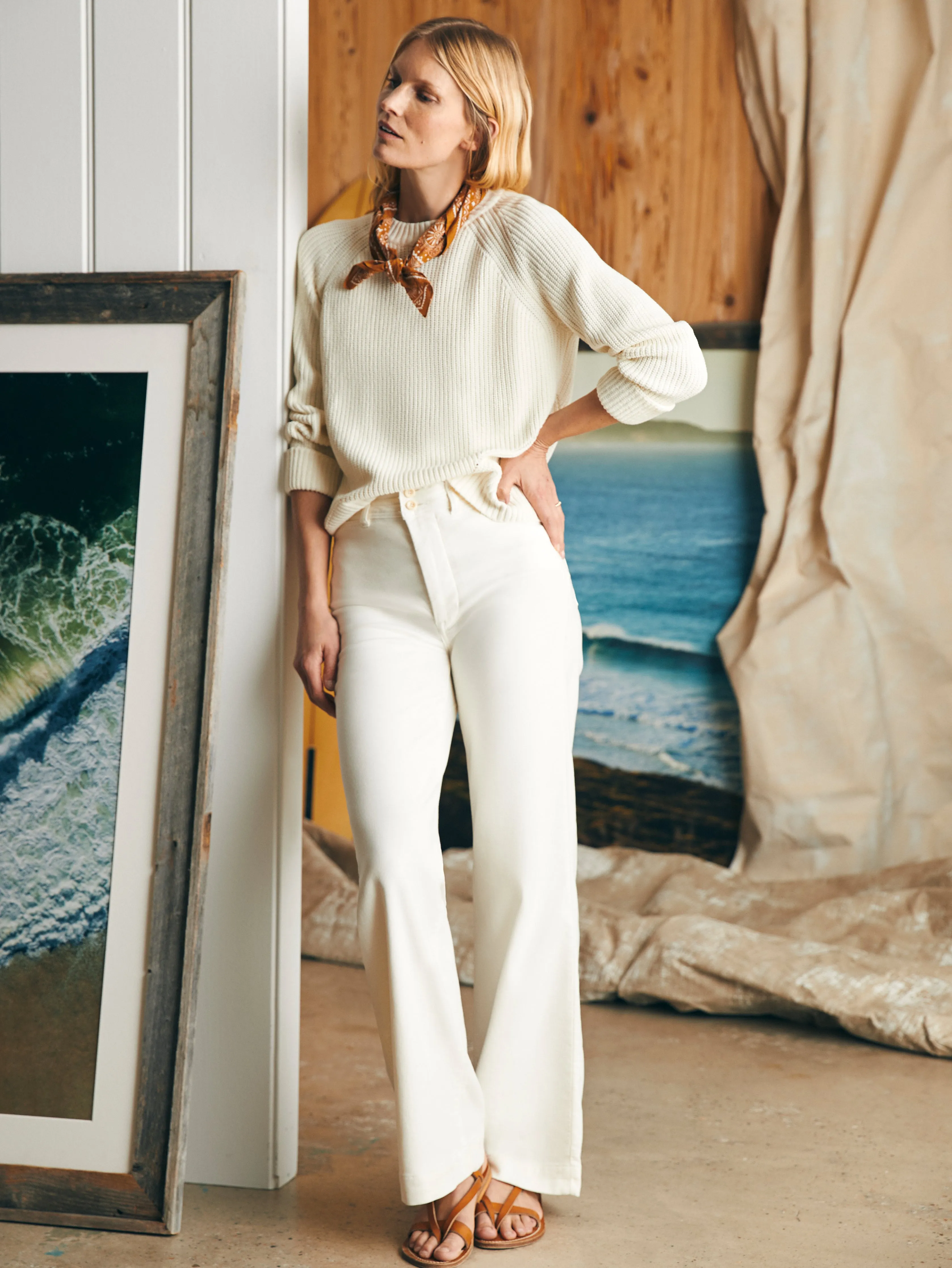 Sunwashed Fisherman Crew Sweater - Egret sold by Faherty product image thumbnail 3