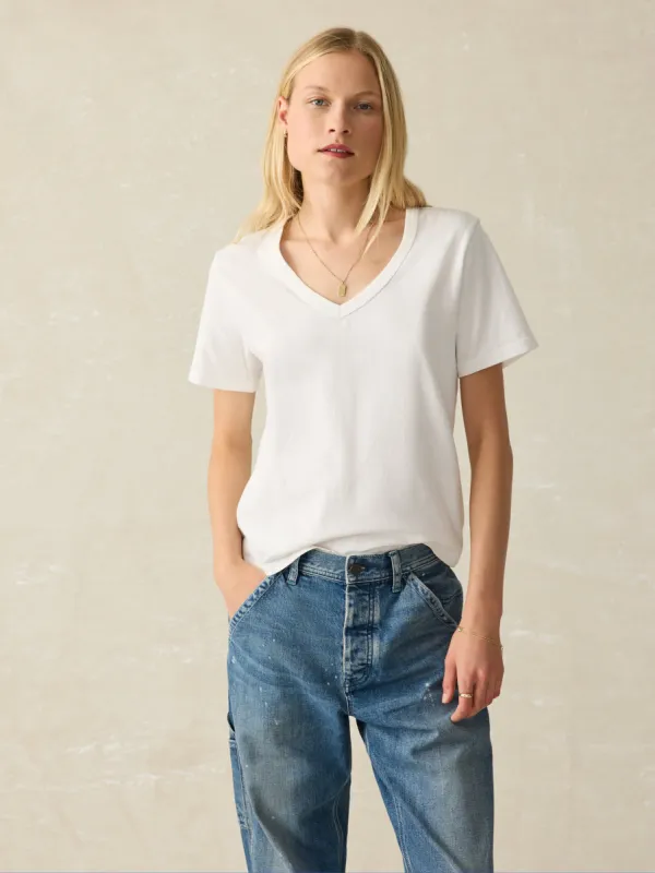 Sunwashed V-Neck Tee - White sold by Faherty